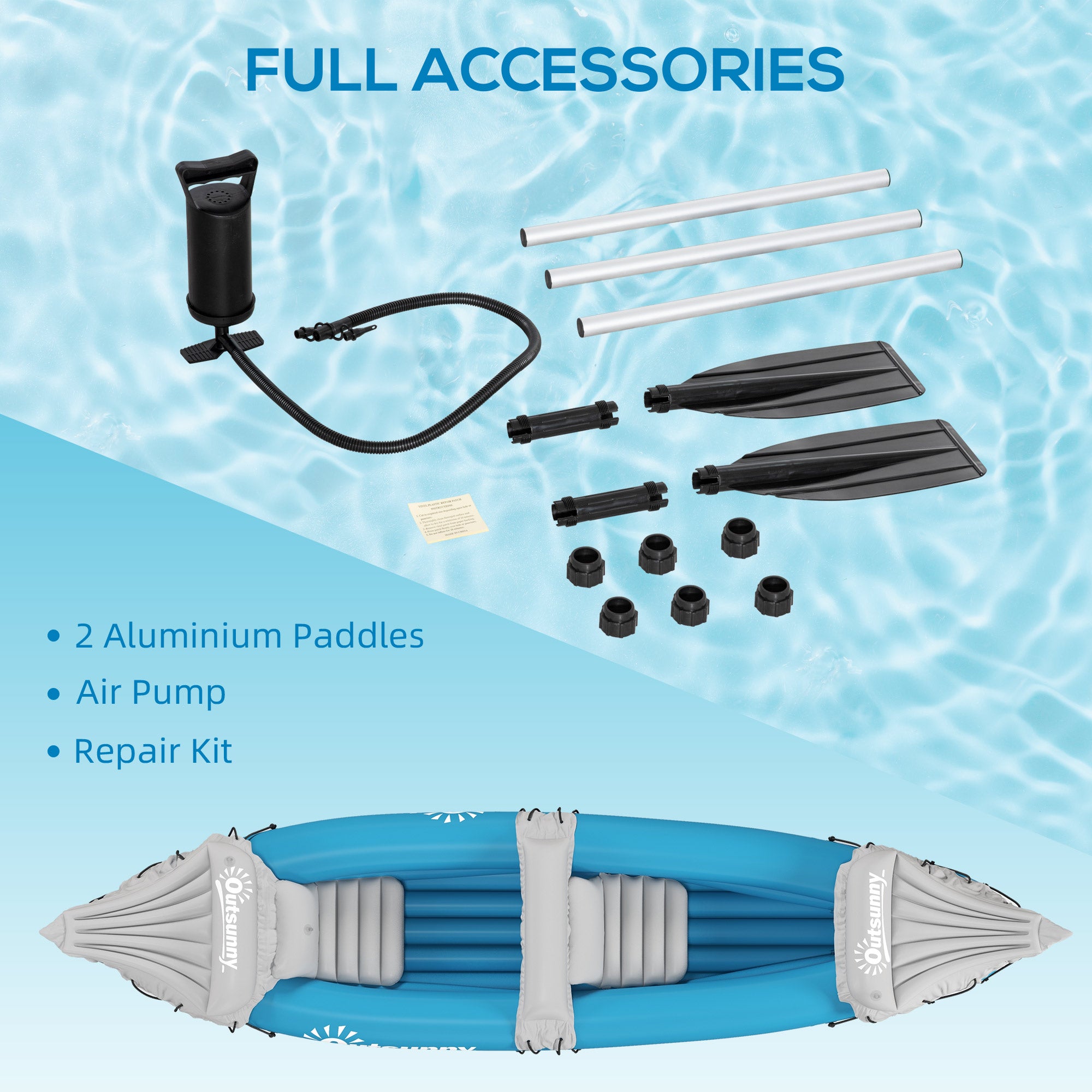 Kayak, 2 Person Inflatable Kayak, Includes Paddles, Aluminum Oars, Repair Kit, Portable Tandem Blow Up Boat, Blue