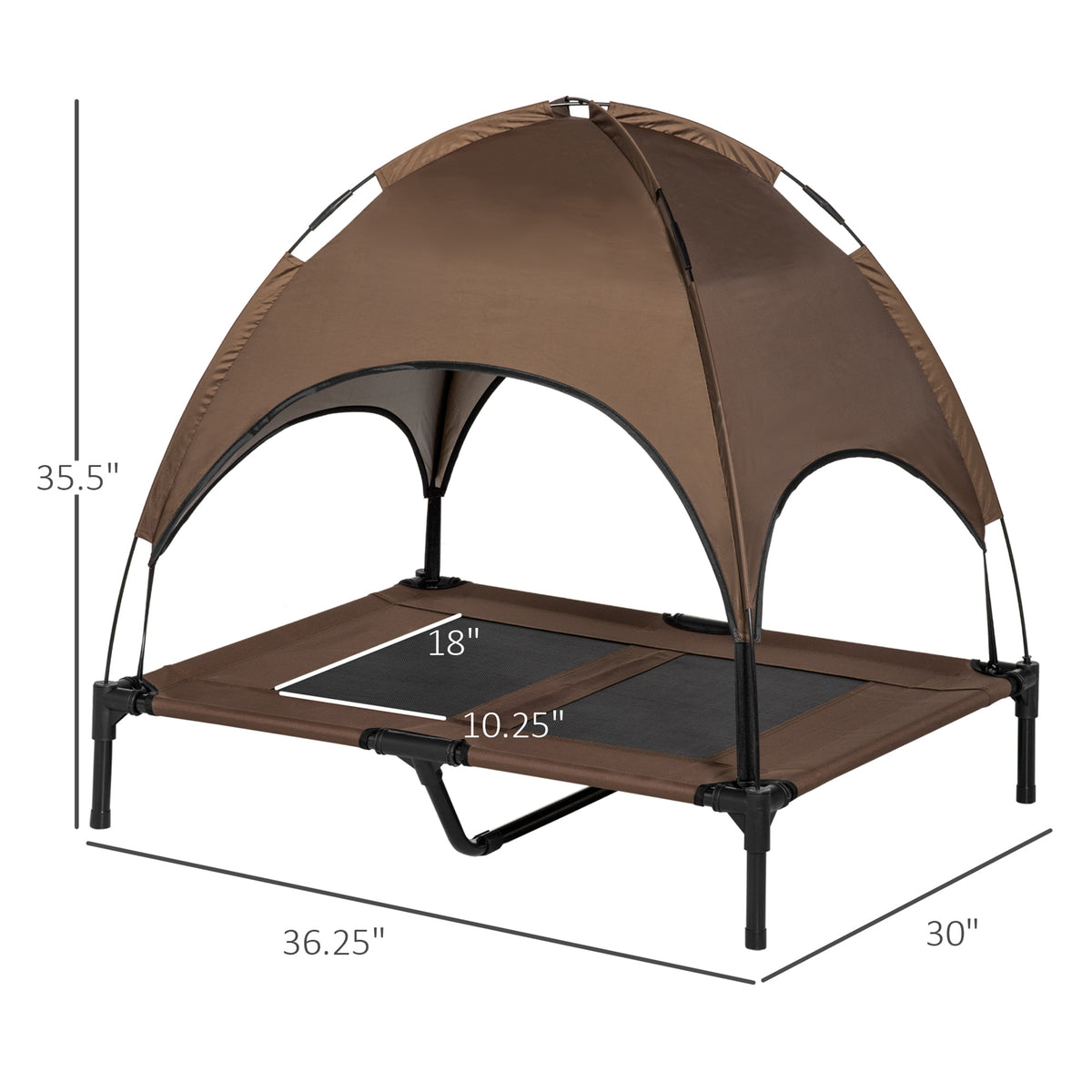 Elevated Portable Dog Cot Pet Bed with UV Protection Canopy Shade, 36 inch, Coffee - Coffee - Image 3