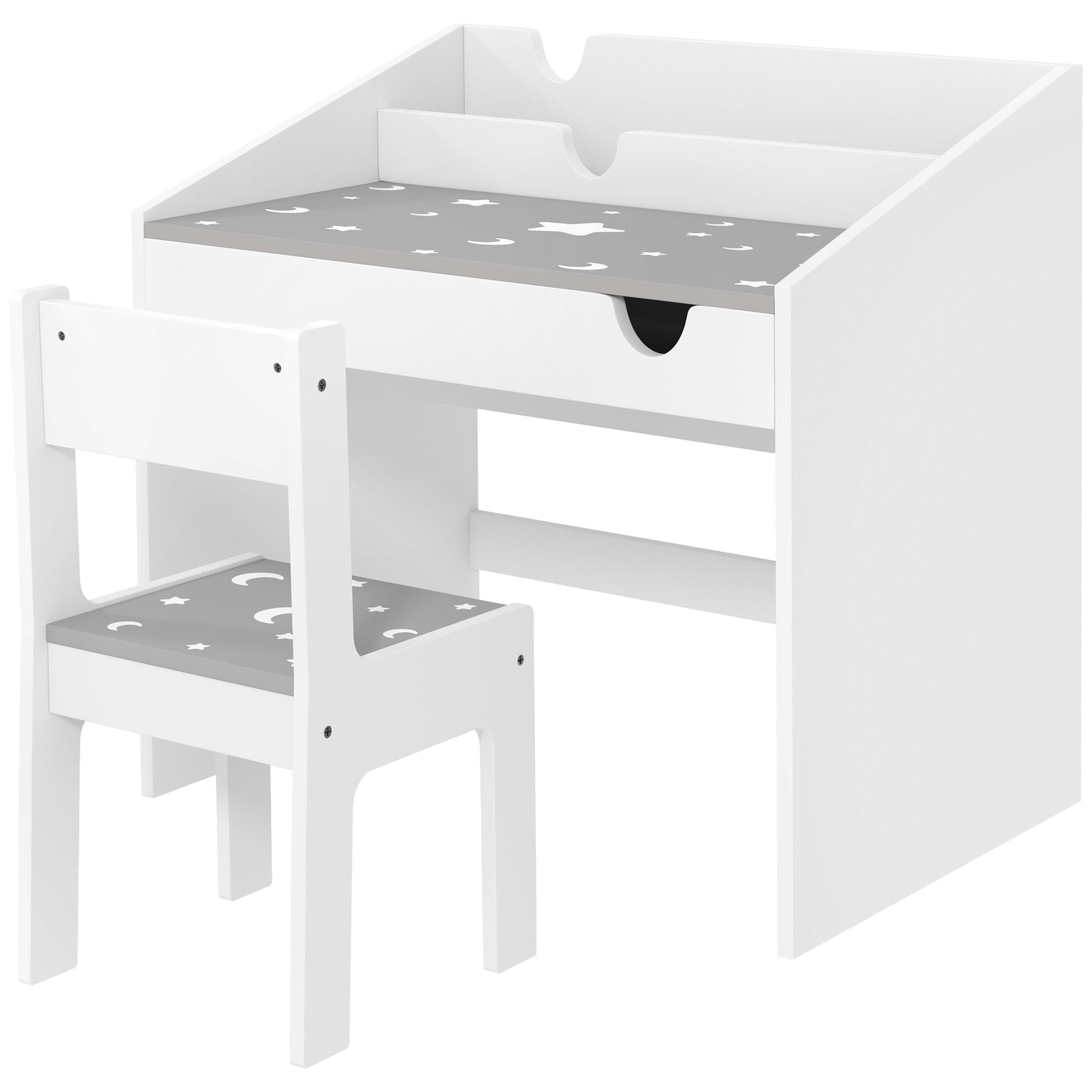 Kids Study Desk with Storage, Kids Desk and Chair Set for Bedroom & Study Room, Aged 3-6 Years, Gray