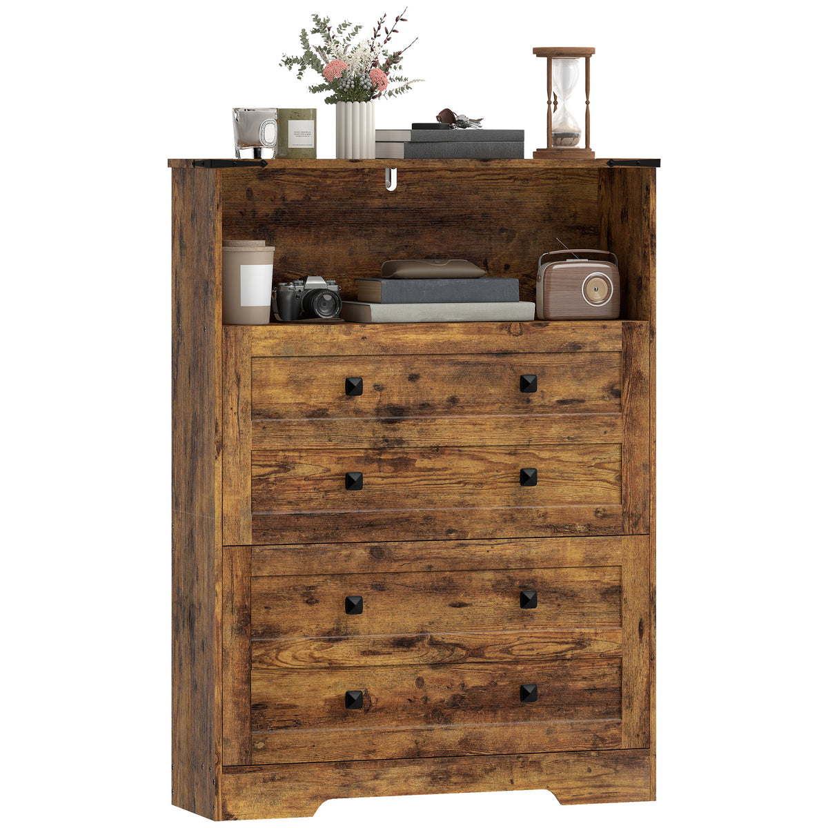 Shoe Cabinet with 2 Flip Drawers, Narrow Shoe Storage Cabinet, Rustic Brown