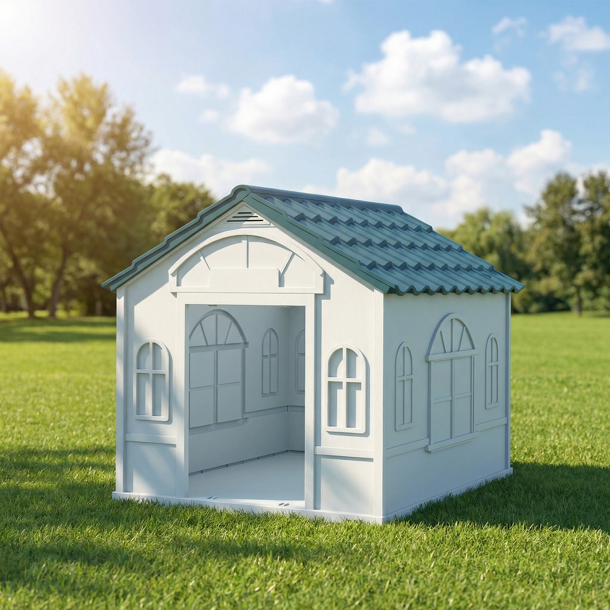 Plastic Dog House for Medium and Small Dogs, Water Resistant Puppy Shelter Indoor Outdoor with Door, Easy to Assemble, Blue - Blue - Image 8