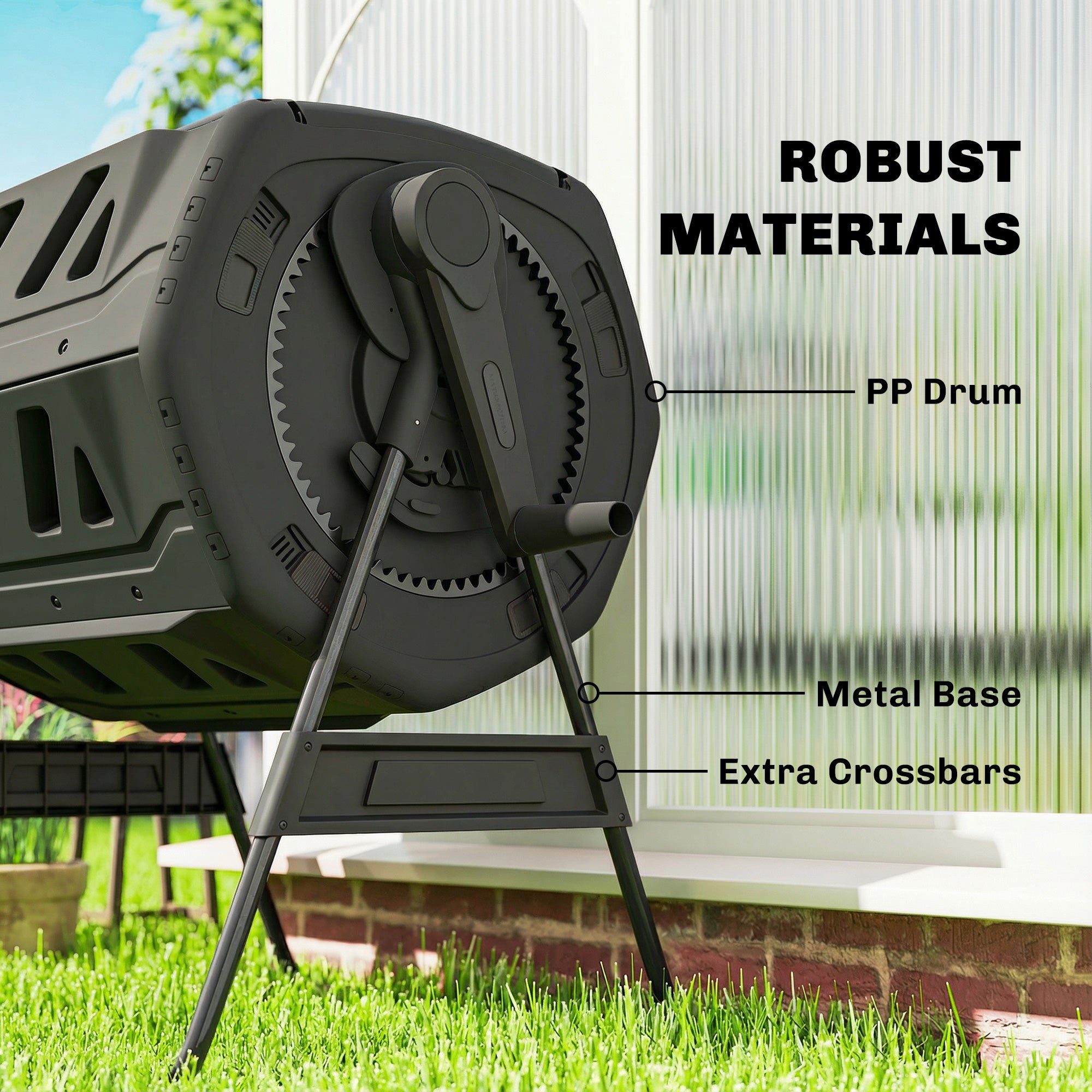 Compost Bin Outdoor, 53 Gal Dual Chamber Tumbling Composter with Adjustable Vents, BPA Free Tumbling Composter, Black - Black - Image 8