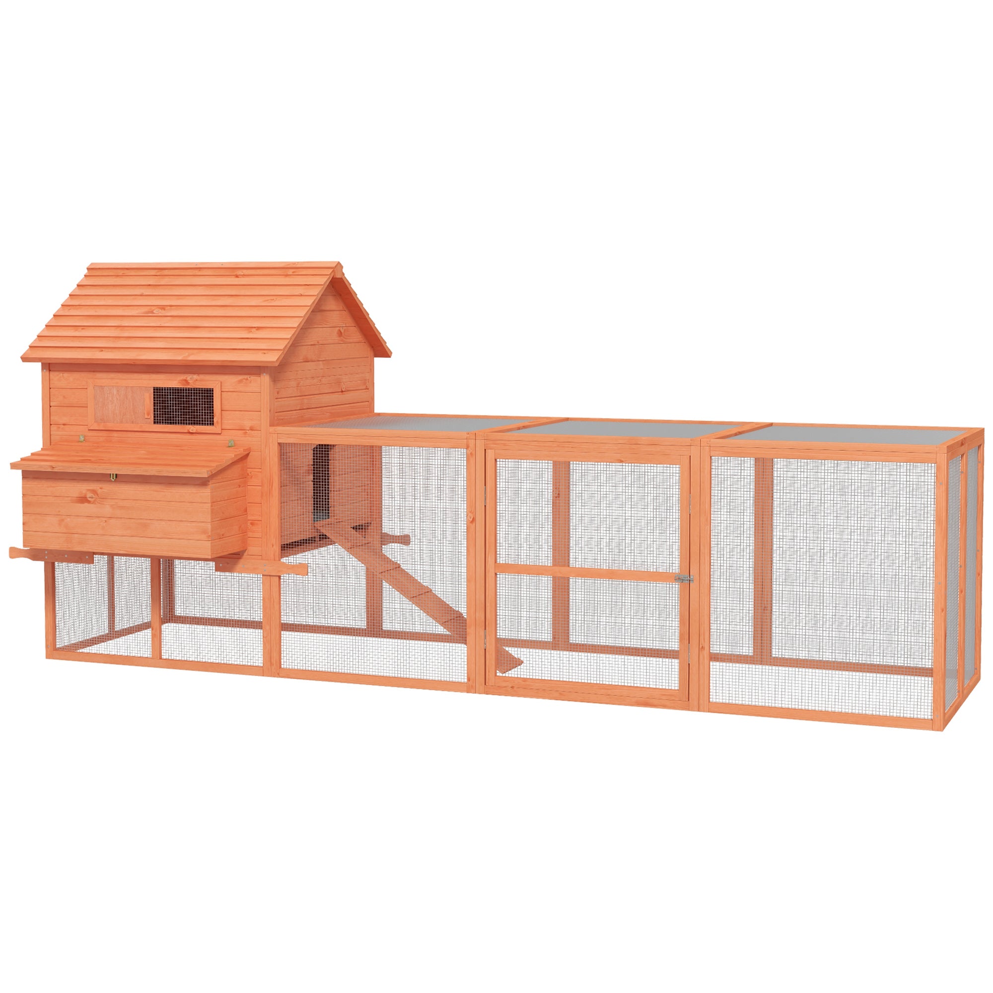 145" Wooden Chicken Coop with Run & Inner Hen House Space - Orange