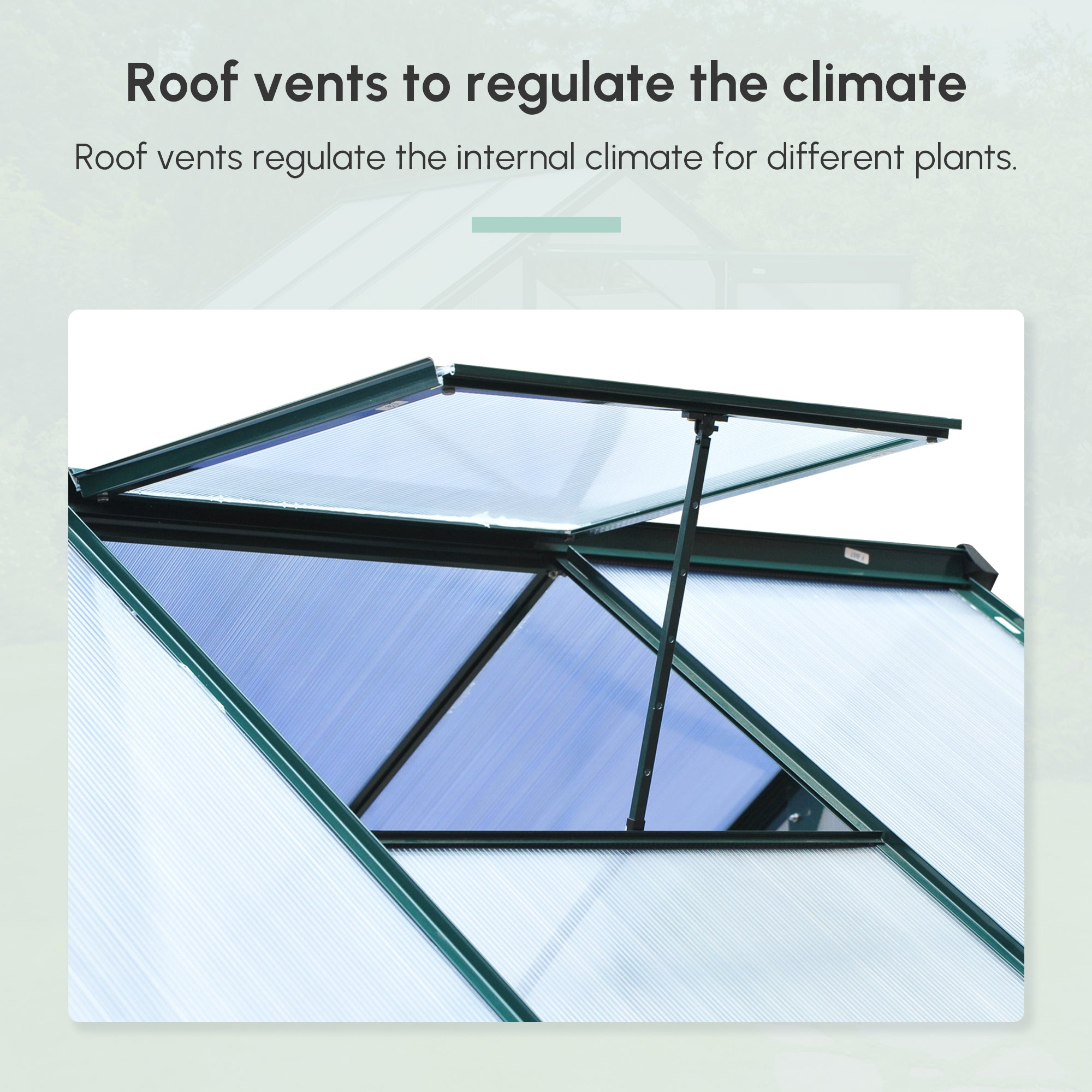 6' x 6' Greenhouse for Outdoors, Polycarbonate Greenhouse with Rain Gutter and Roof Vent, Aluminum Walk-in Green Houses for Outside for Patio Backyard Garden, Dark Green - Dark Green - Image 4