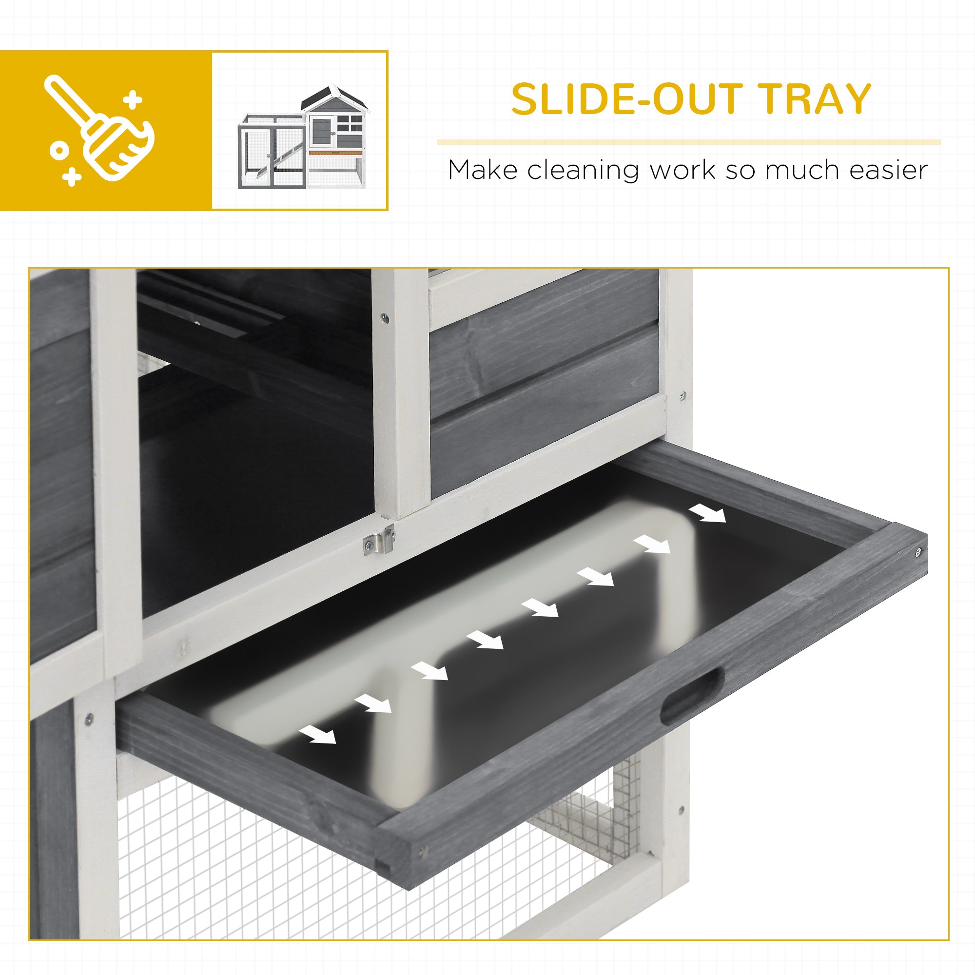 Indoor Rabbit Enclosure, 48" Weatherproof Wooden Rabbit Hutch, with Slanted Asphalt Roof & Fun Outdoor Run for Bunnies & Ferrets - Gray - Grey and White - Image 6