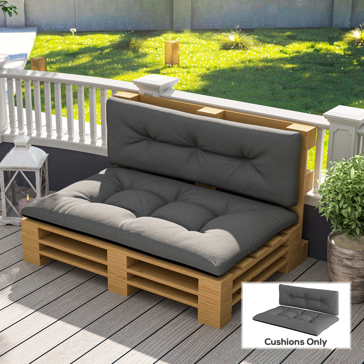 2 Seater Pallet Cushions Outdoor 3.9" Thick Replacement Cushions - Tufted Design for Garden, Patio, Black