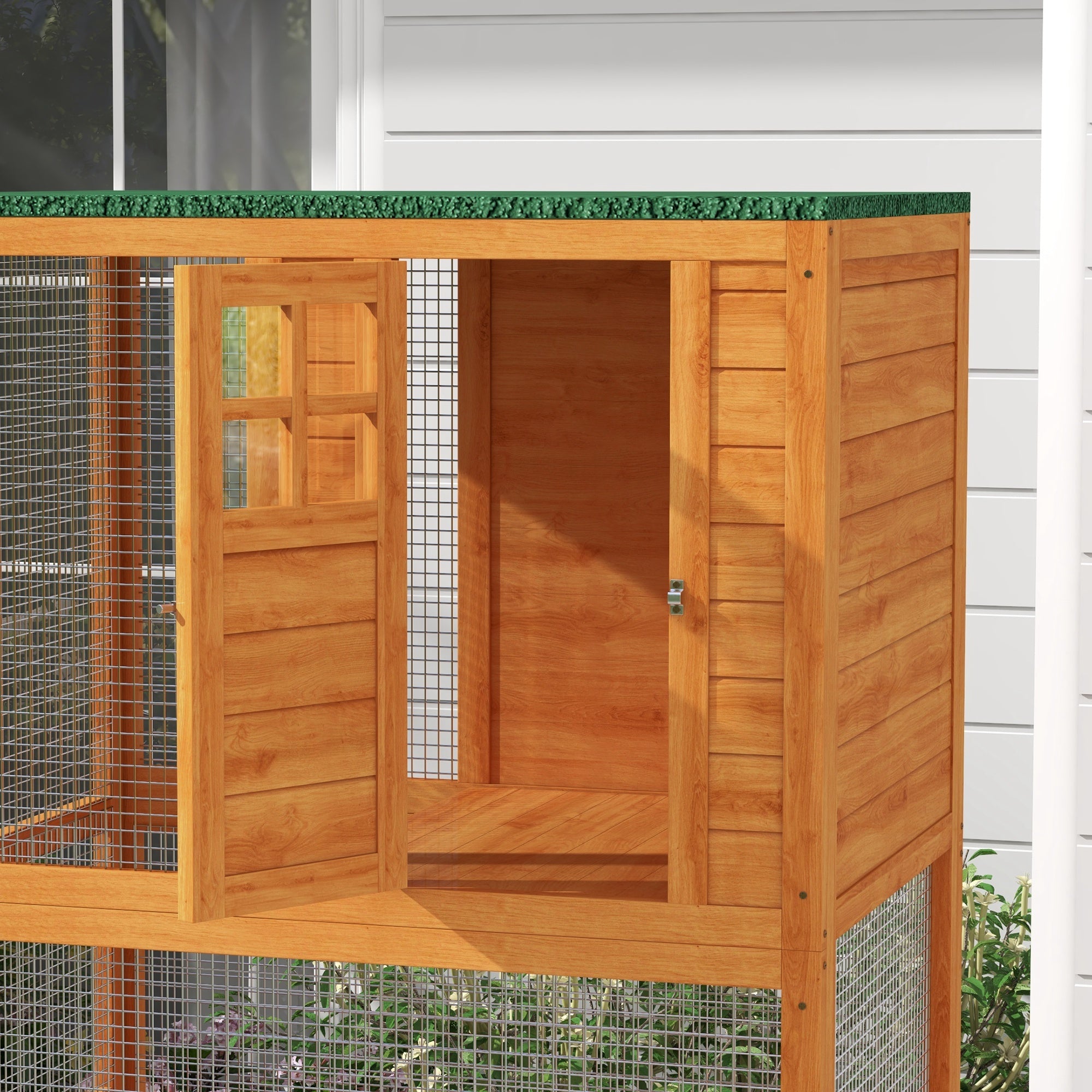 74" Wooden Outdoor Cat House Catio Outdoor Cat Enclosure, Orange - Orange - Image 8