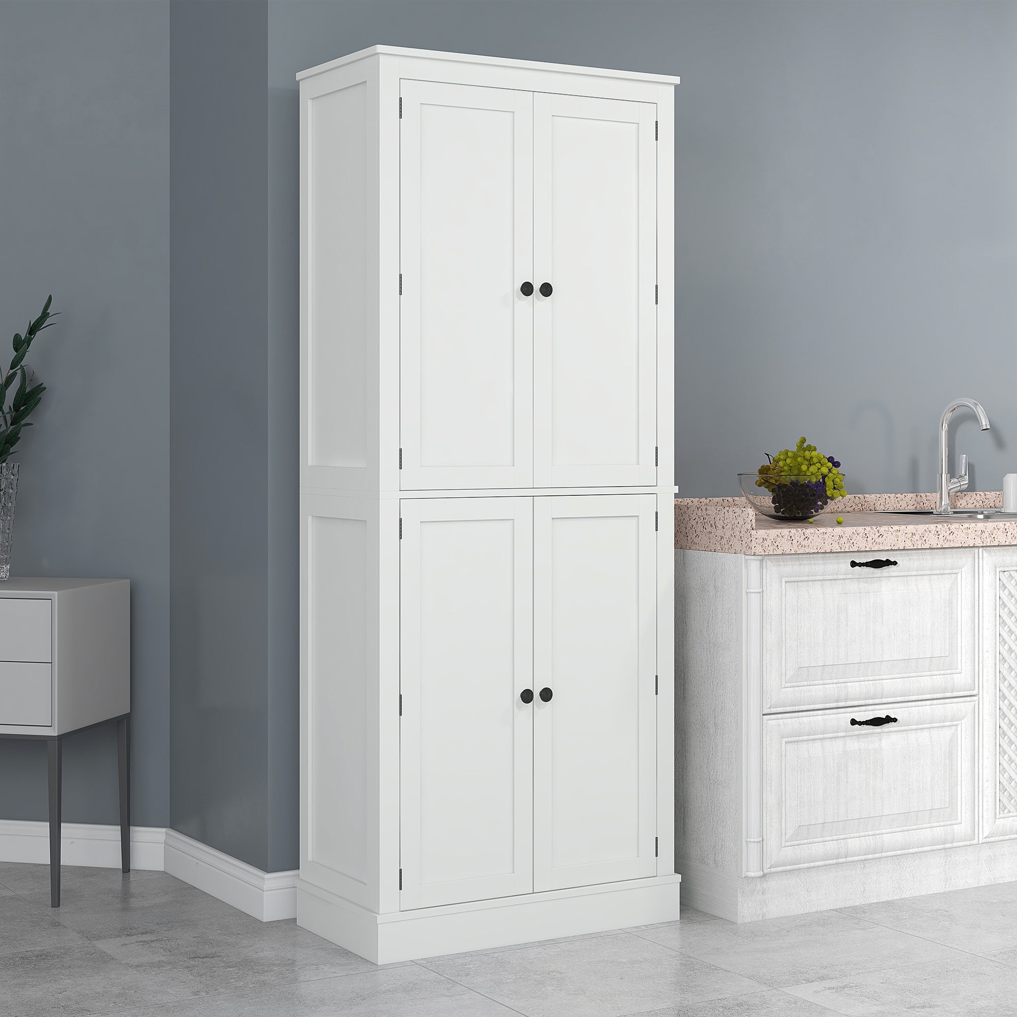 72" Kitchen Pantry Storage Cabinet, Modern Tall Kitchen Cabinet with 5-tier Storage Shelving, 8 Spice Racks, Drawer
