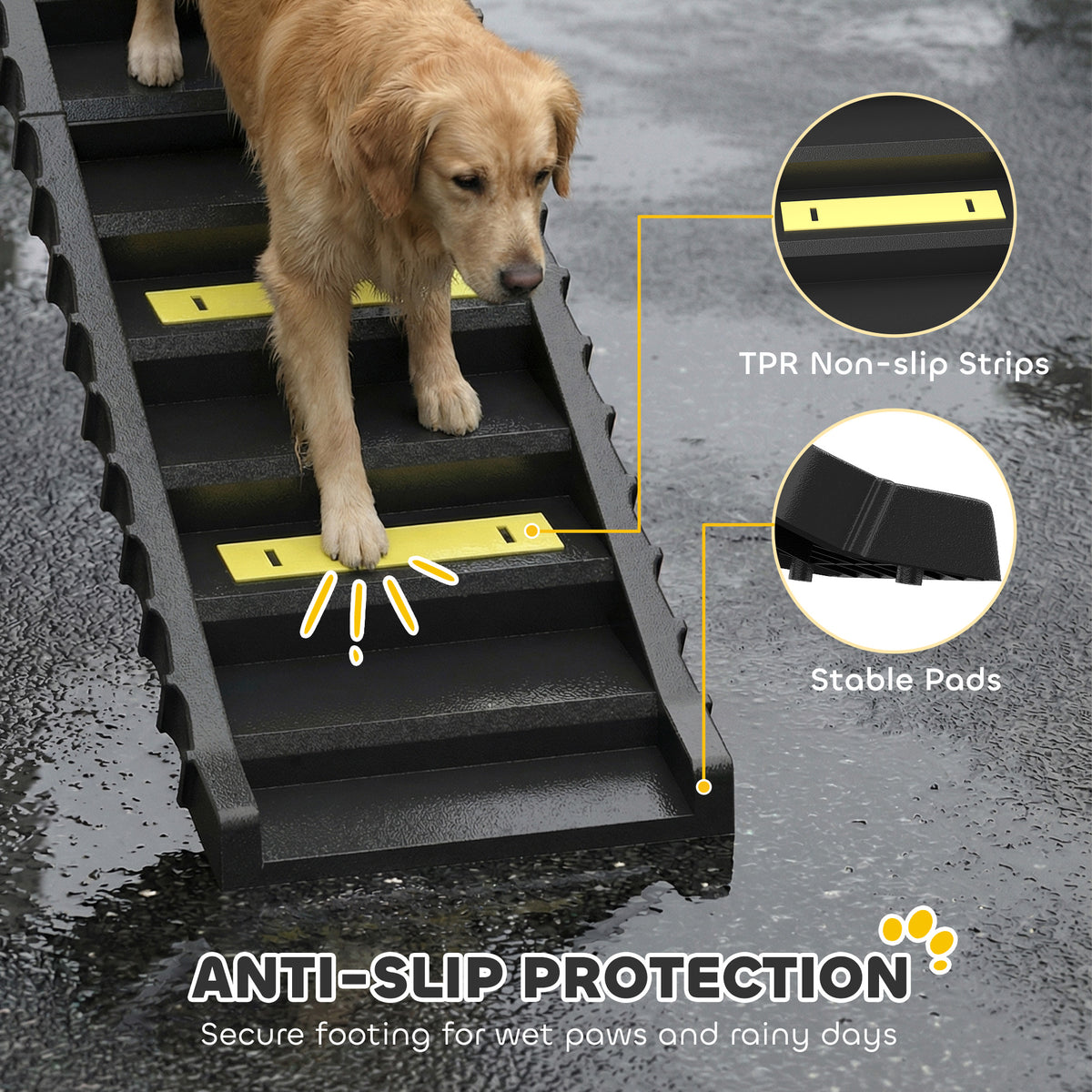 Dog Stairs for Car Truck SUV, Foldable Dog Ramp for Large Medium Small Dogs, Black