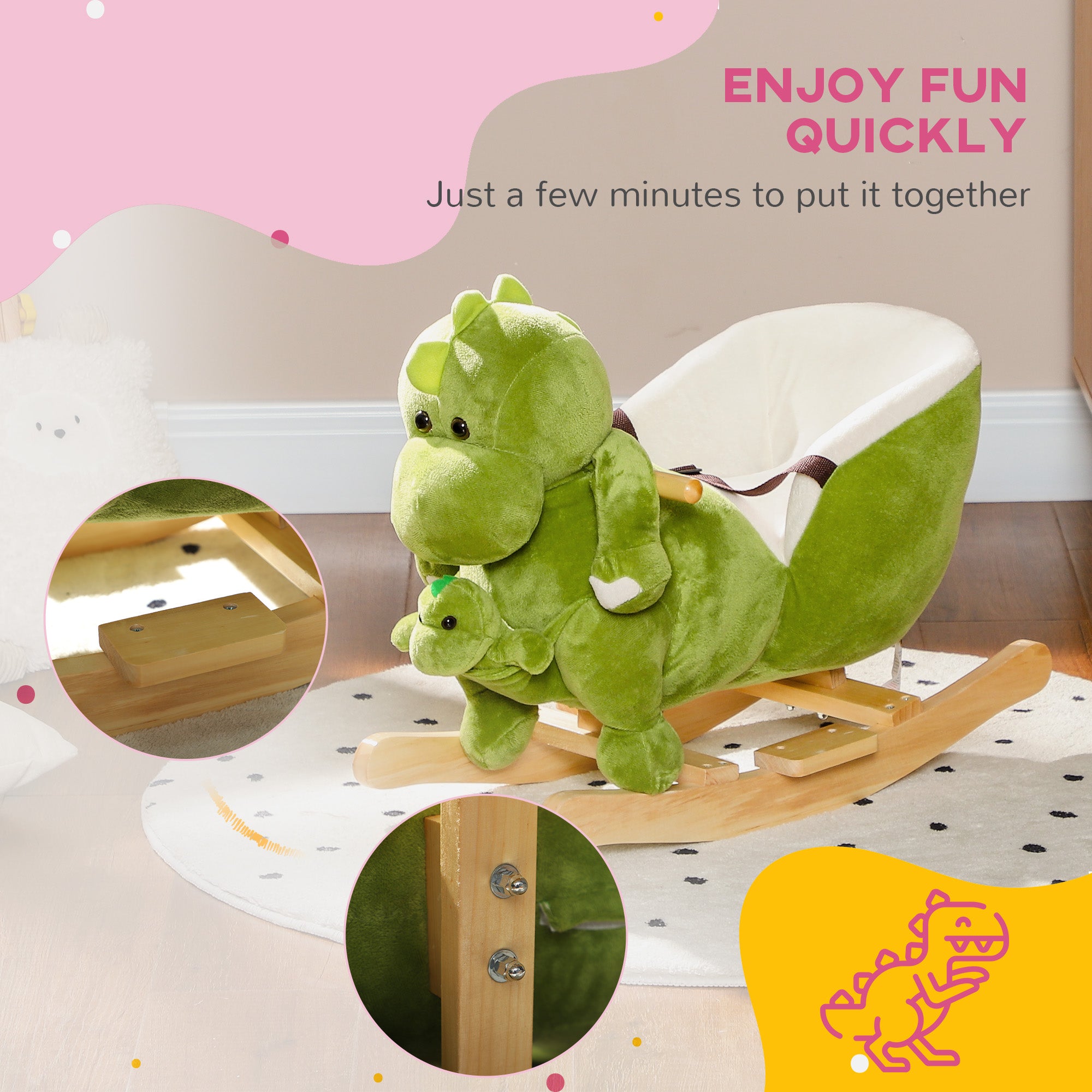 Rocking Horse, Ride on Dinosaur w/ Seat Belt, 32 Songs & Hand Puppet for 18-36 Months, Green