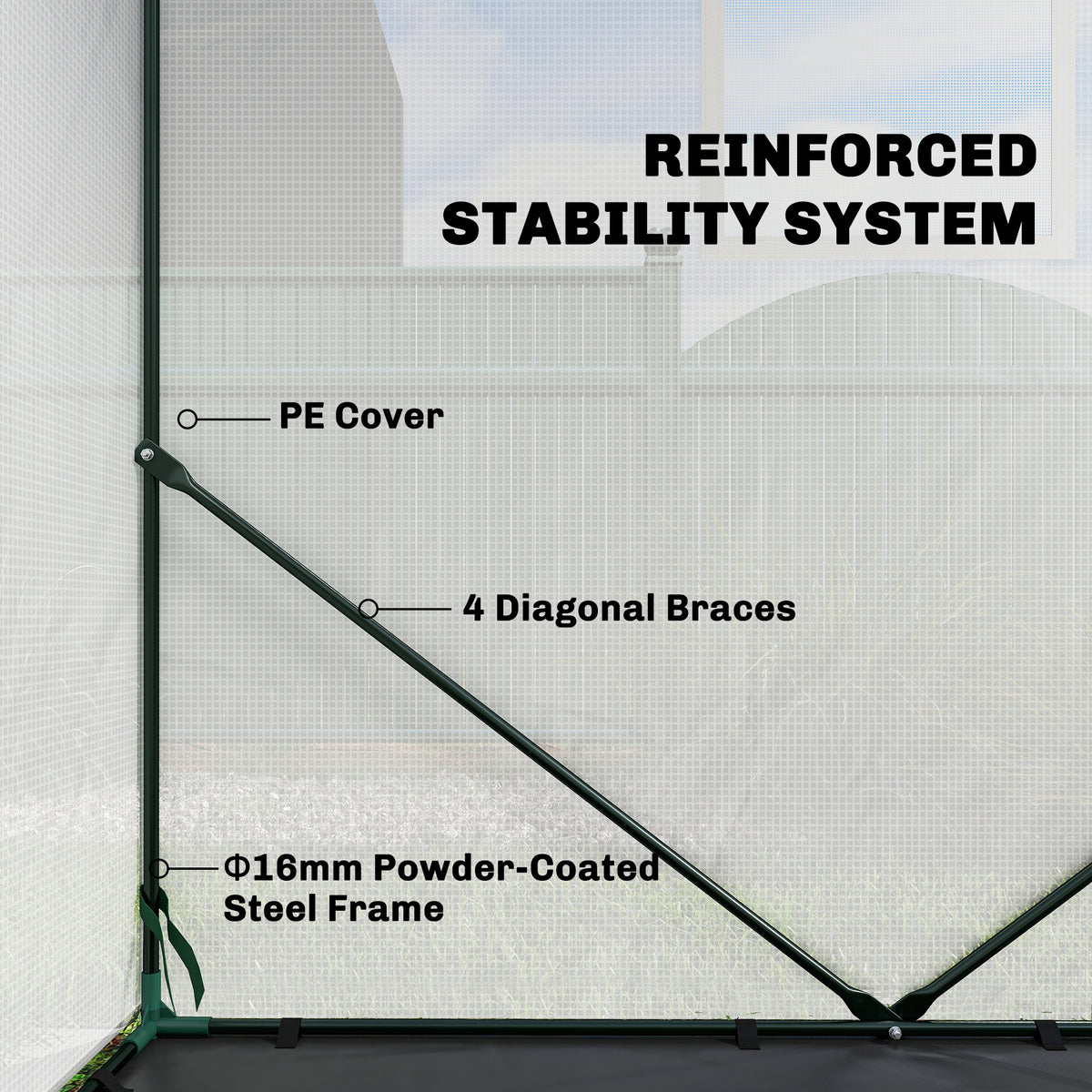 Walk-in Greenhouse, 63" x 63" x 78.7", Roll-Up Door, 3 Mesh Windows, PE Cover, Steel Frame, White