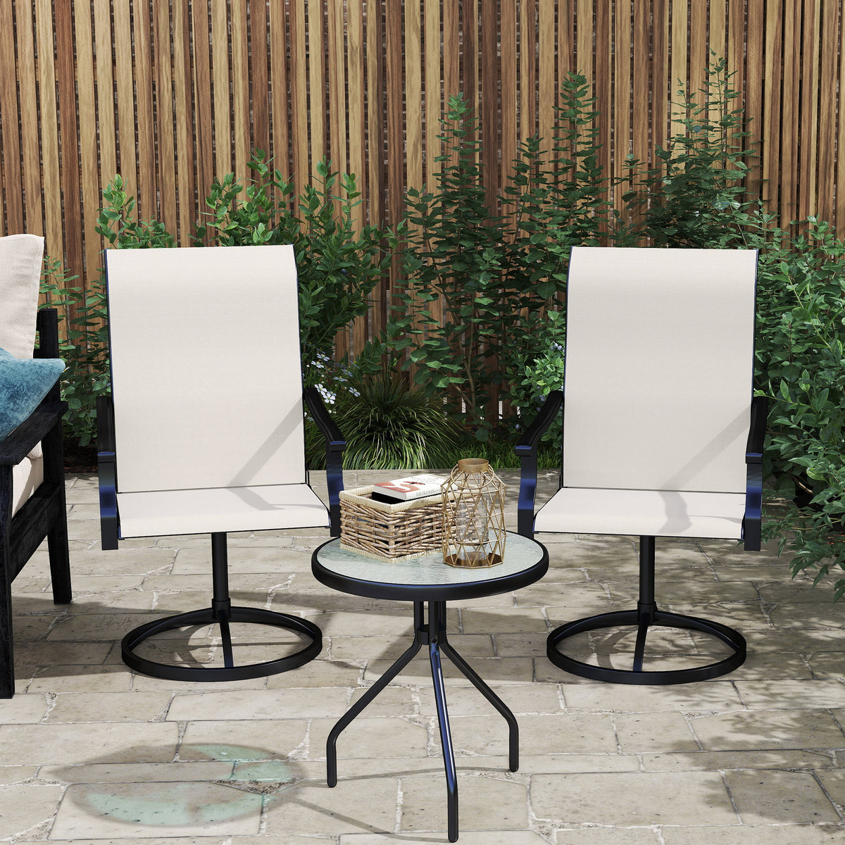 Patio Swivel Chairs Set of 2, High Back Patio Dining Chairs with All-Weather Mesh for Backyard, Lawn, Garden, Cream