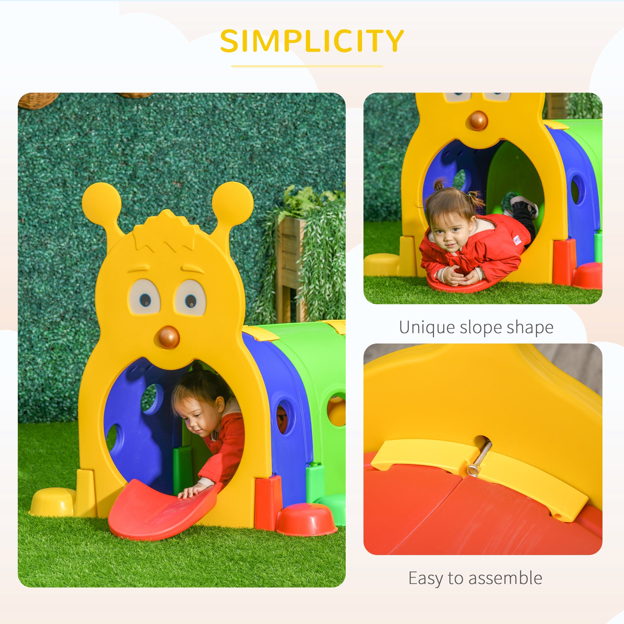 Caterpillar Play Tunnel, Toddler Tunnel for Kids Crawl and Climb Through, Kids' Play Structure Indoor Outdoor, 4 Sections, Multicolored