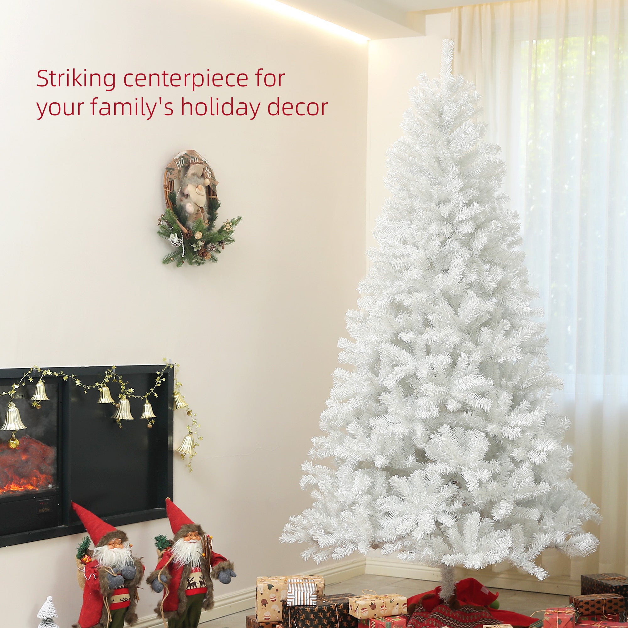 7.5ft Unlit Artificial White Christmas Tree, Holiday Decor with 1346 Branch Tips, Auto Open and Steel Base