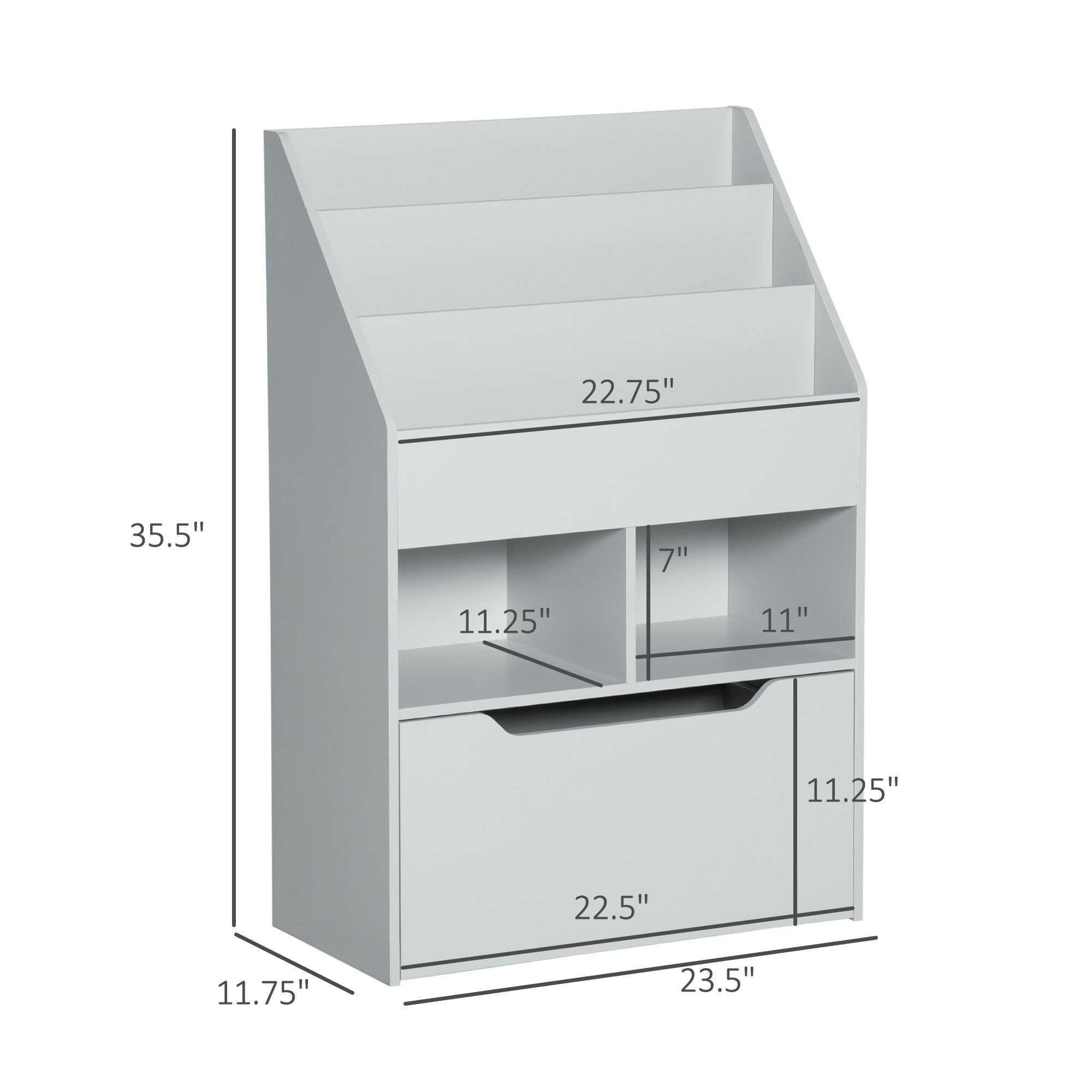 Kids Bookcase Multi-Shelf Book Rack with Mobile Drawer for Books, Toy , Gray