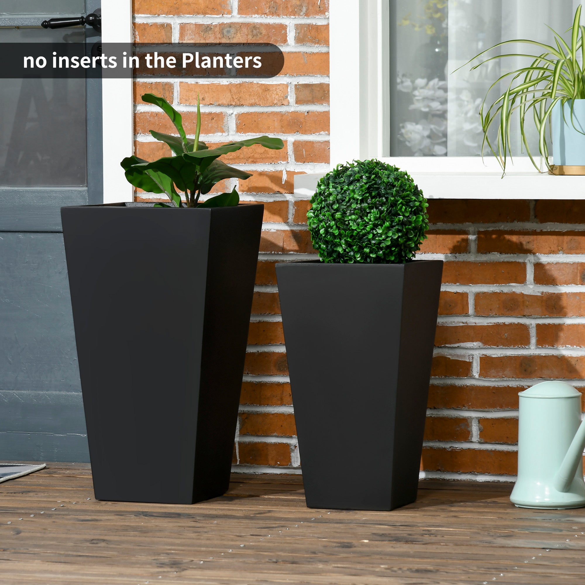 2-Pack Outdoor Planter Set, Flower Pots with Drainage Holes, Durable & Stackable Plant Pot, 22in & 18in, for Porch, Entryway, Patio, Yard, Garden, Black - Black - Image 2