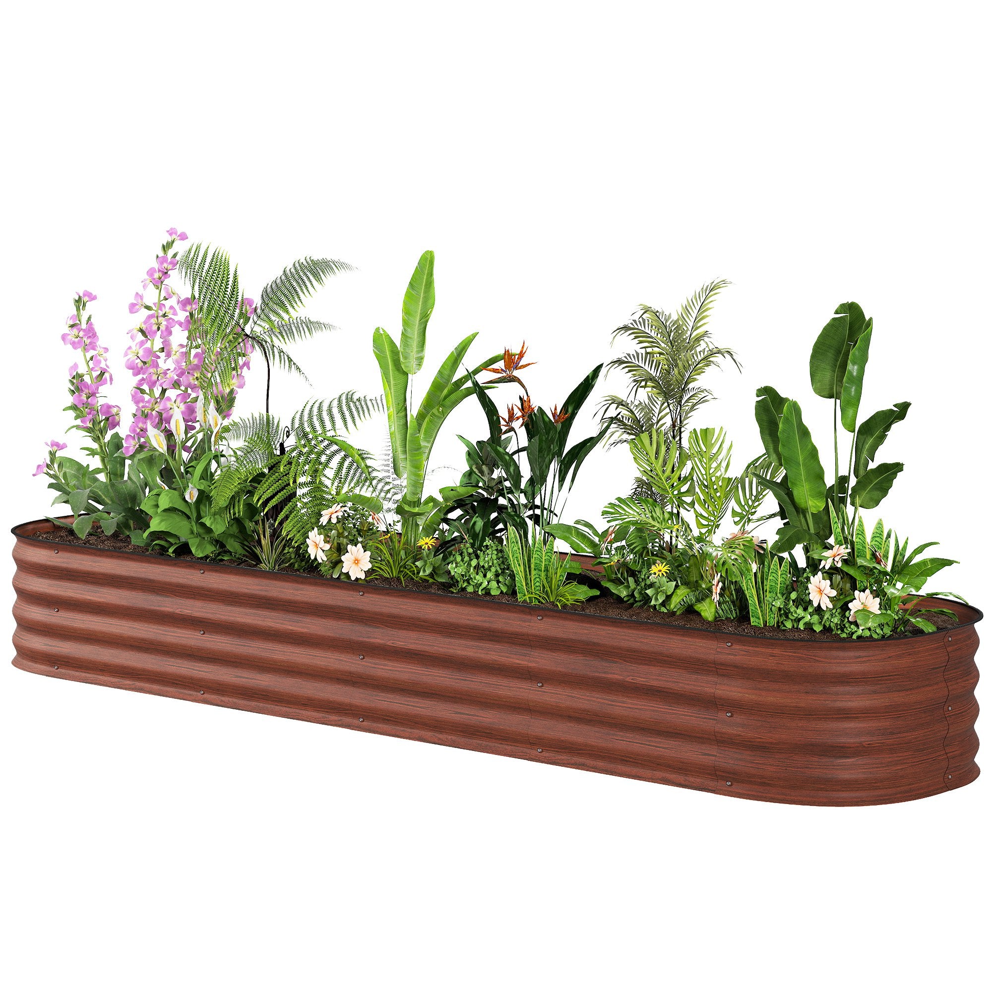 7.9' x 2' x 1' Galvanized Raised Garden Bed Kit, Metal Planter Box with Safety Edging, Brown - Brown