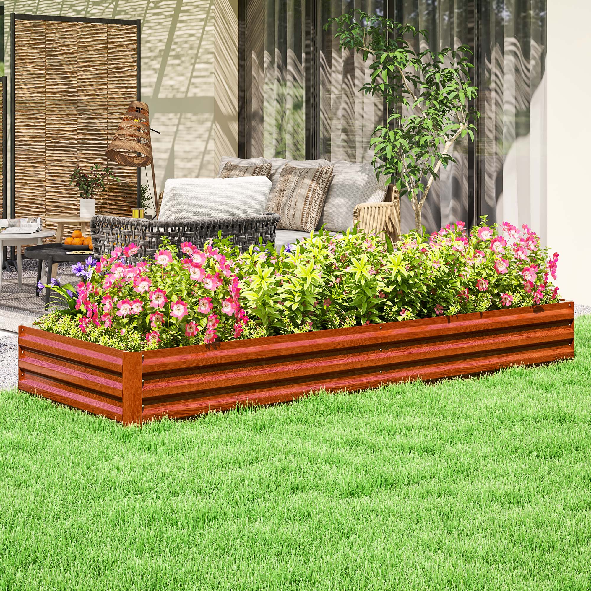 95" x 36" x 12" Galvanized Raised Garden Bed, Easy DIY and Cleaning for Growing Flowers, Herbs, Succulents, Natural Wood - Natural Wood - Image 2