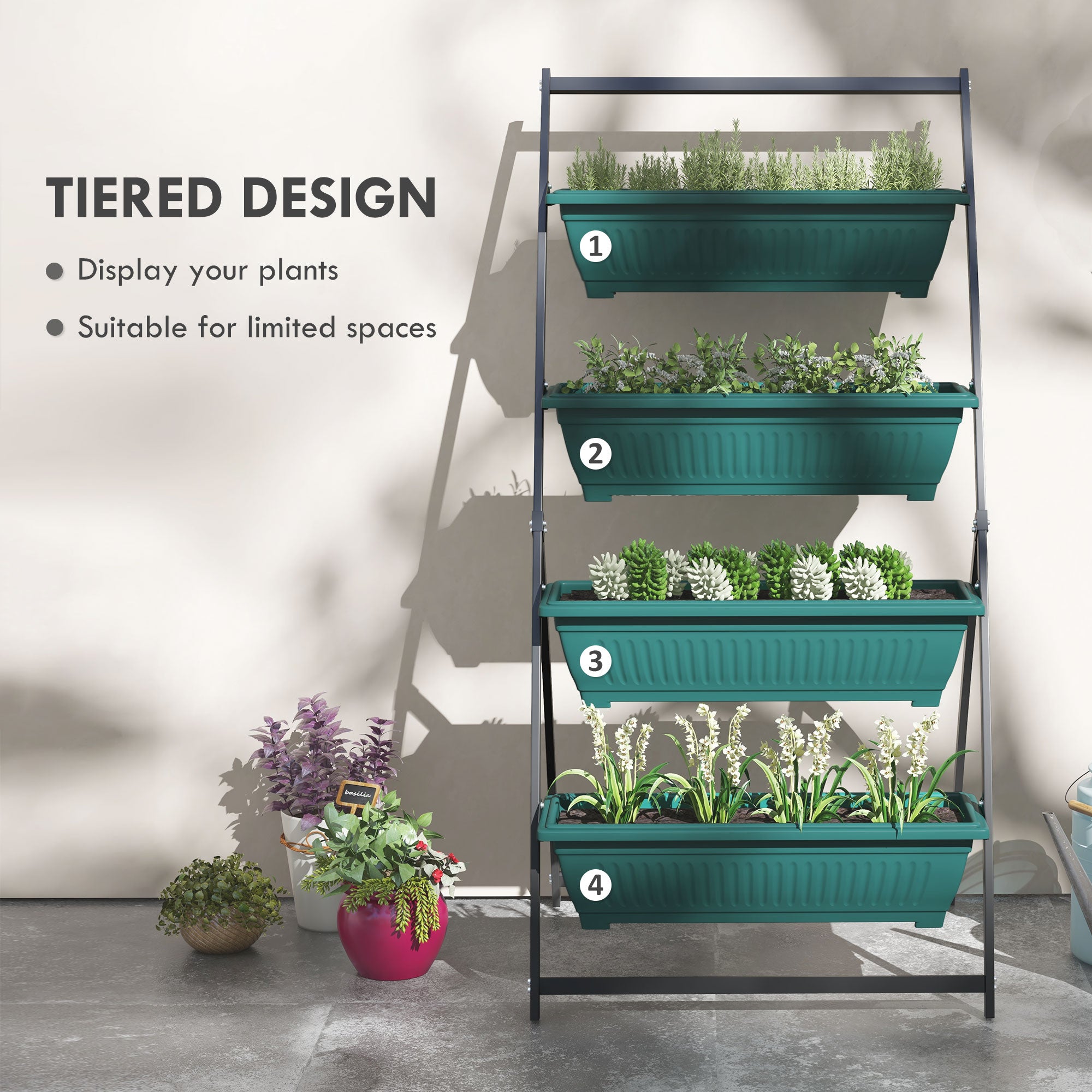 4-Tier Vertical Raised Garden Planter with 4 Boxes, Outdoor Plant Stand Grow Container for Vegetable & Flowers, Green - Green - Image 4