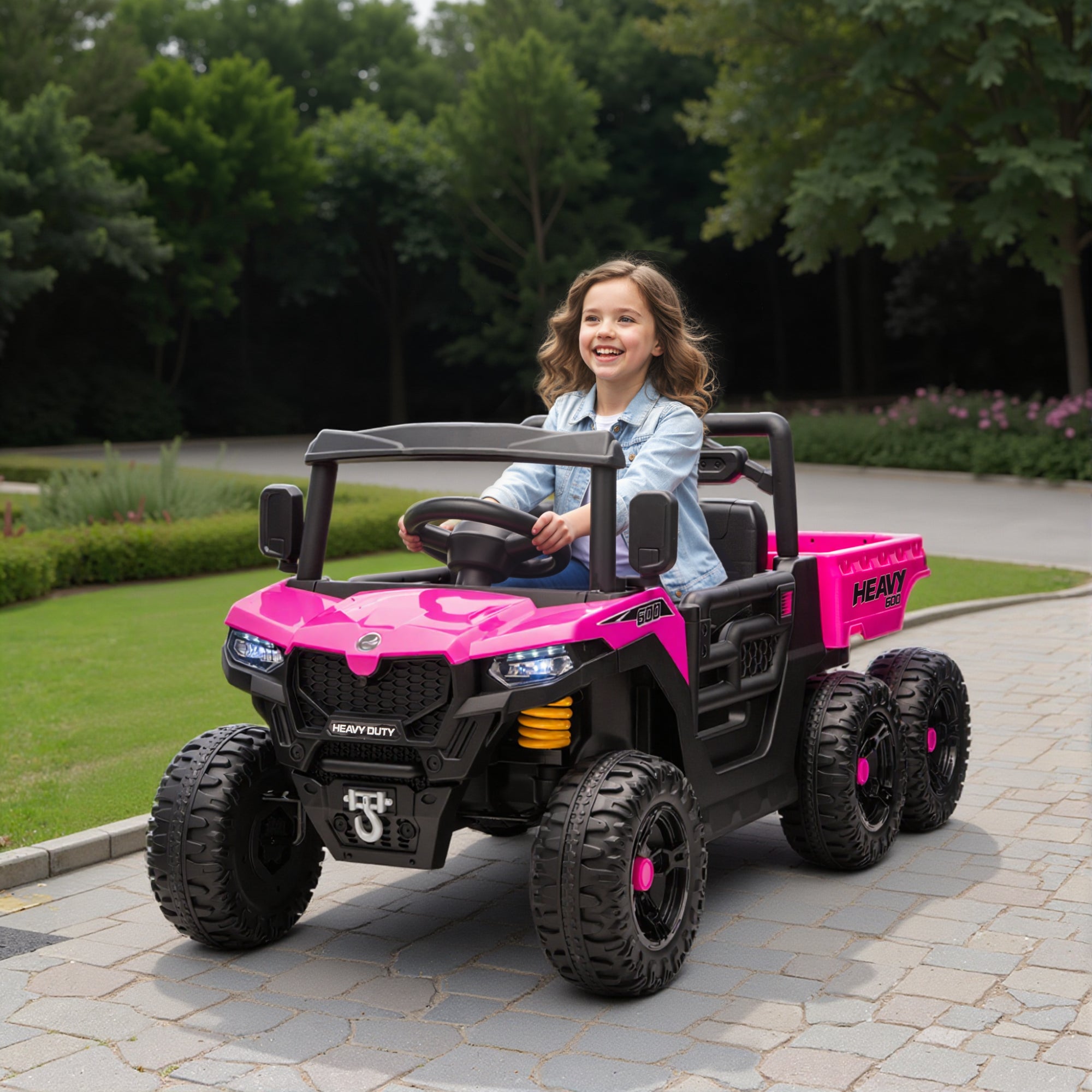 24V 4WD Kids Ride On Car with 6 Wheels Electric Ride On Car with Dump Bed, Remote for 3-6 Years, Pink