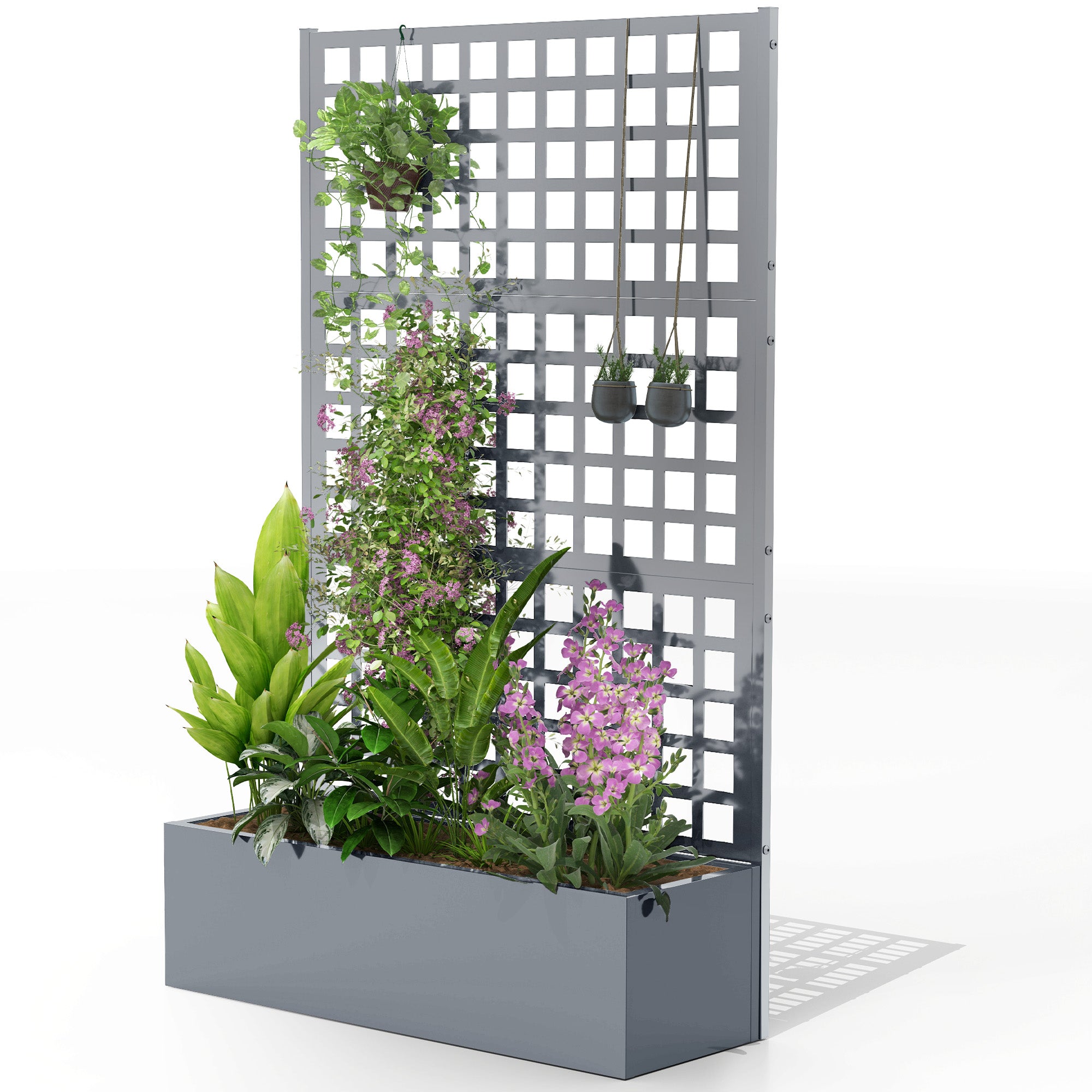Galvanized Raised Garden Bed Planter Box with Trellis for Climbing Plants, Vegetable, Vines, 43" x 16" x 70", Gray - Gray
