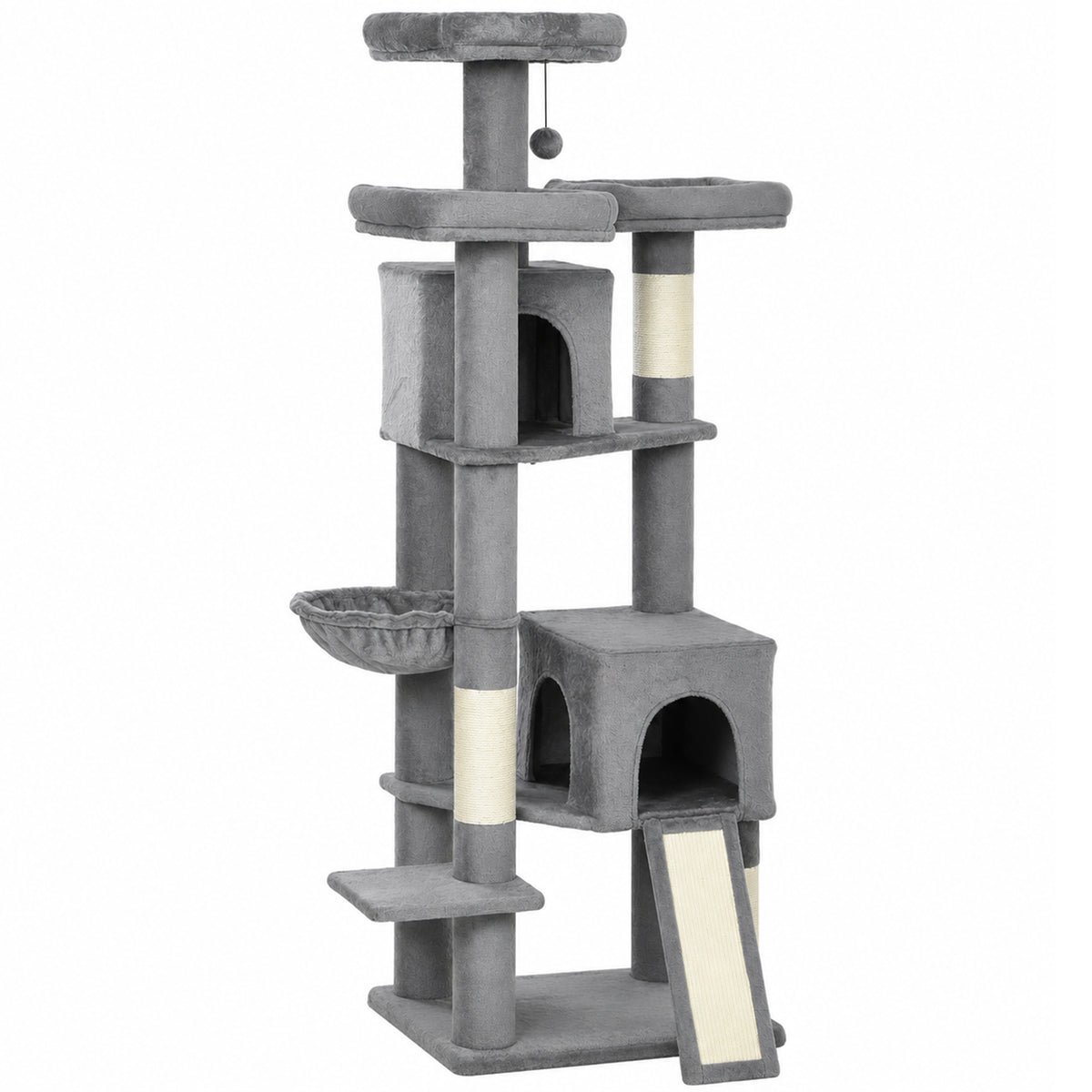 72" Cat Tree, Large Cat Tower with 2 Condos, 3 Padded Beds, Hammock, 3 Scratching Posts and Ladder