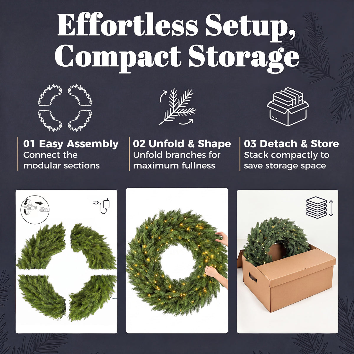 Christmas Decoration, 48 in Pre-Lit Norwegian Spruce Artificial Christmas Wreath with 150 LED Lights, Green