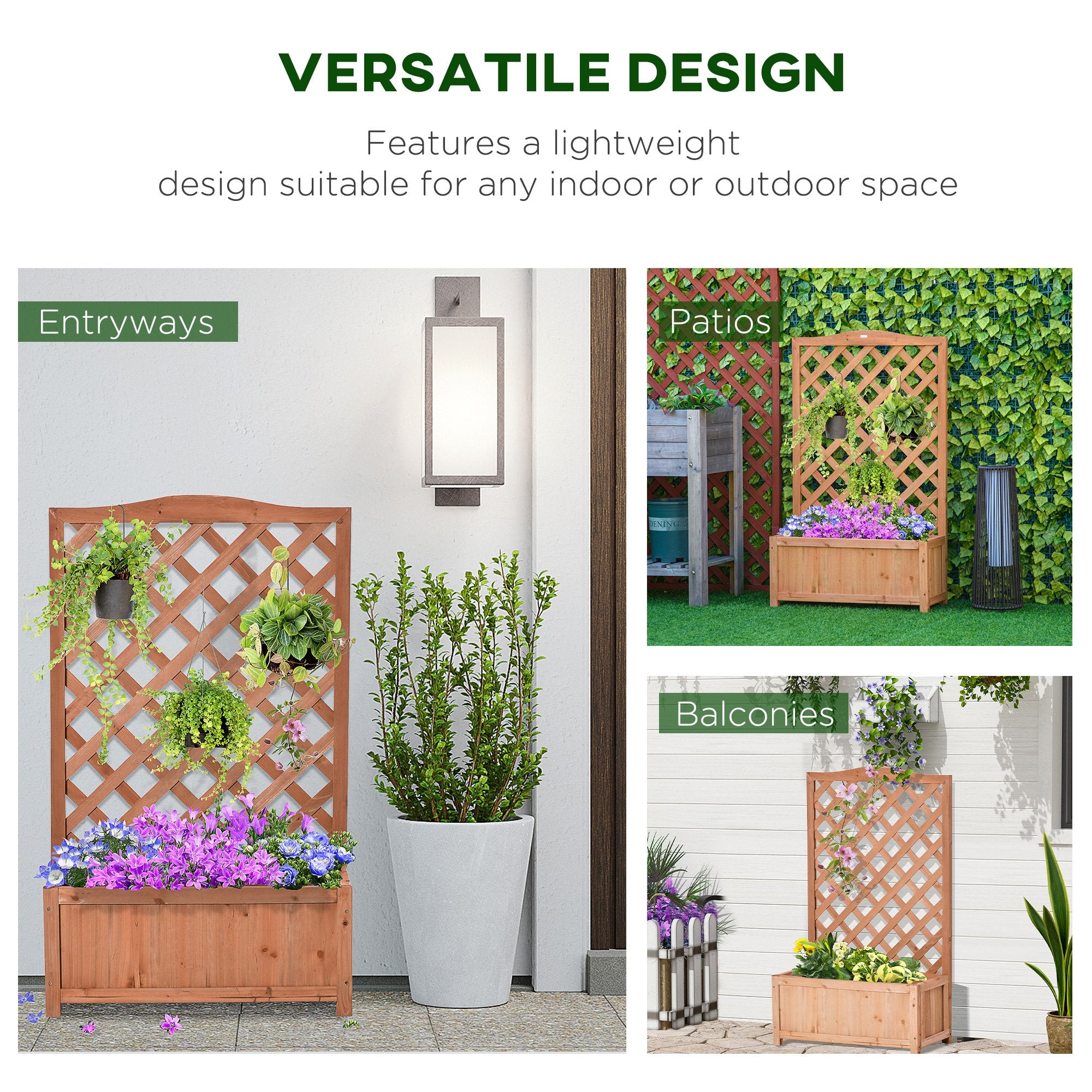 28" x 11" x 46" Raised Garden Bed, Wooden Planter Box w/ Trellis, Brown - Brown - Image 4