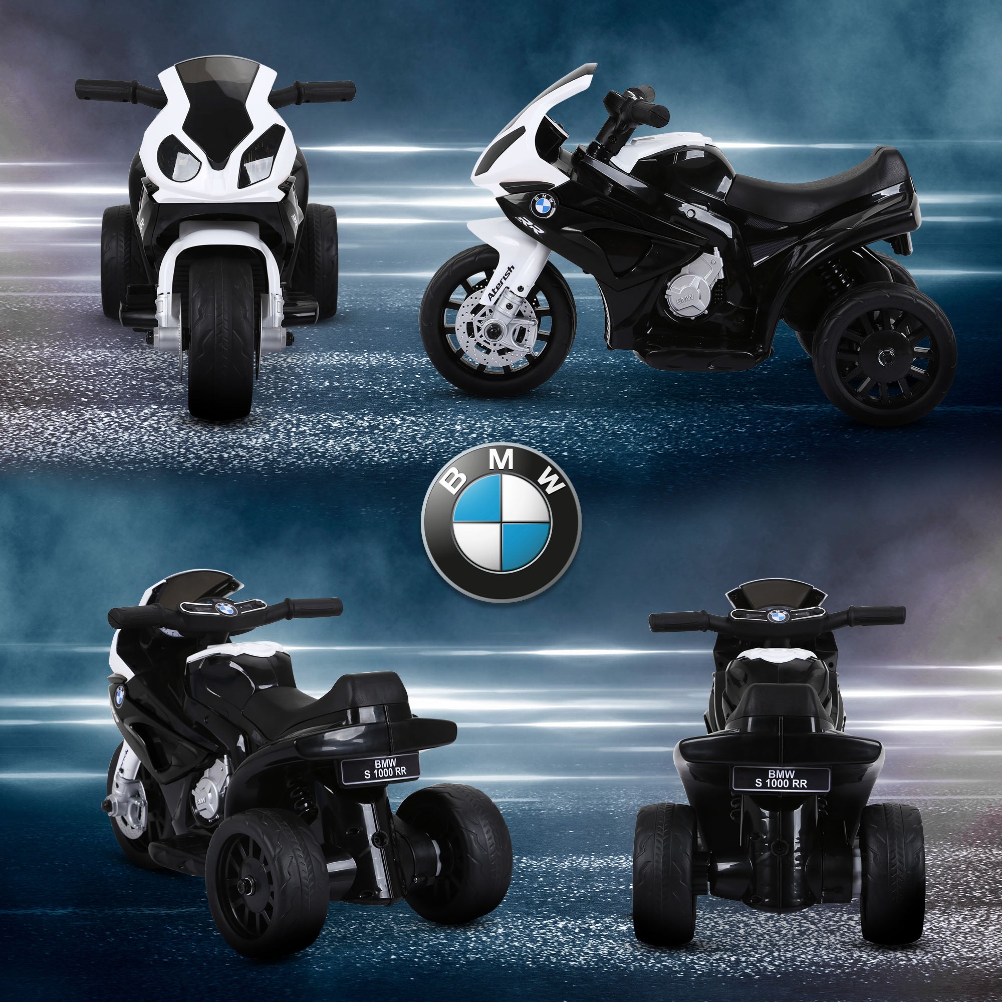 6V 3 Wheeled Electric Motorcycle, Kids Motorcycle Licensed BMW with Headlight, Music, Black