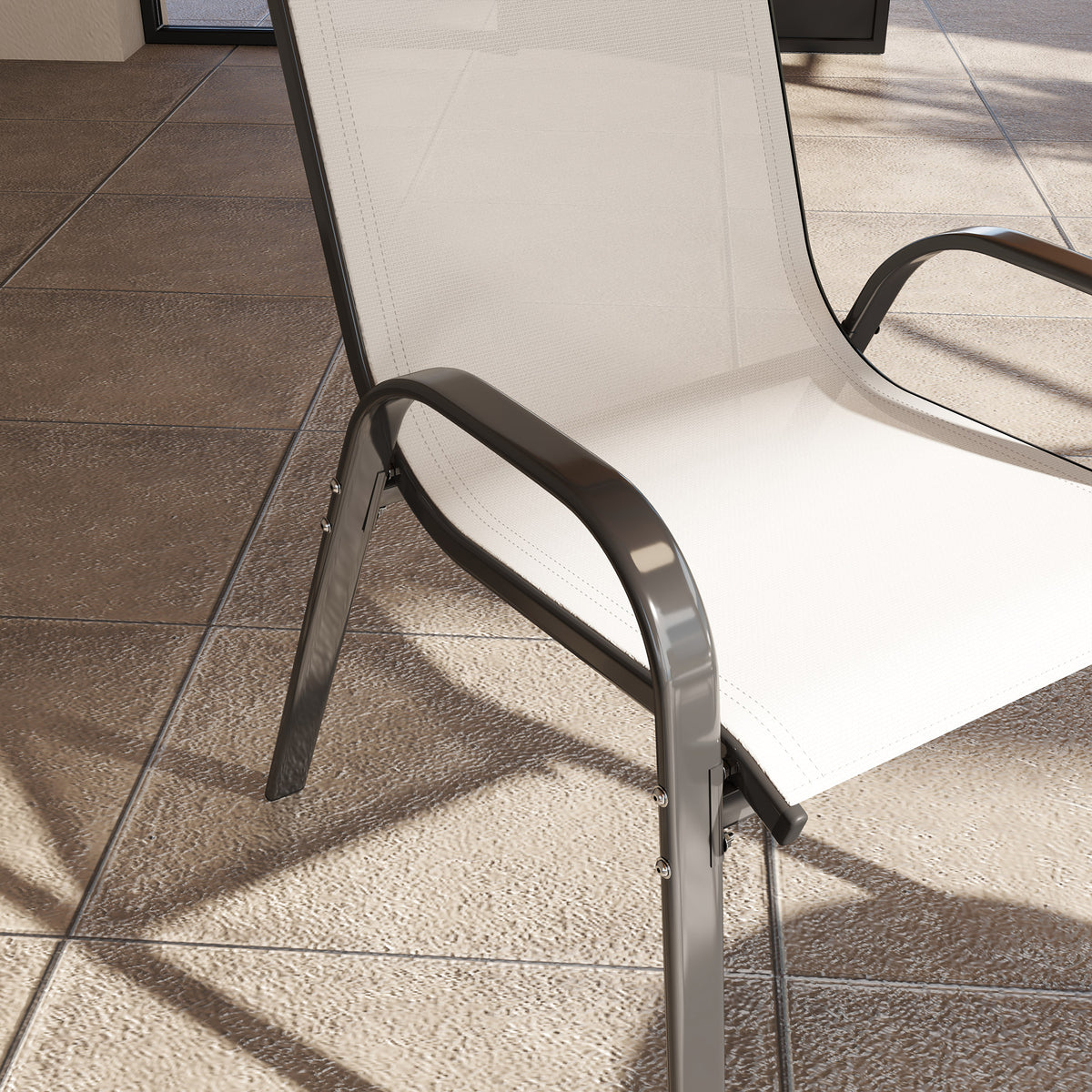 Set of 4 Outdoor Dining Chairs, Stackable Patio Chairs with High Back, Breathable Mesh Seat for Garden Lawn, Beige