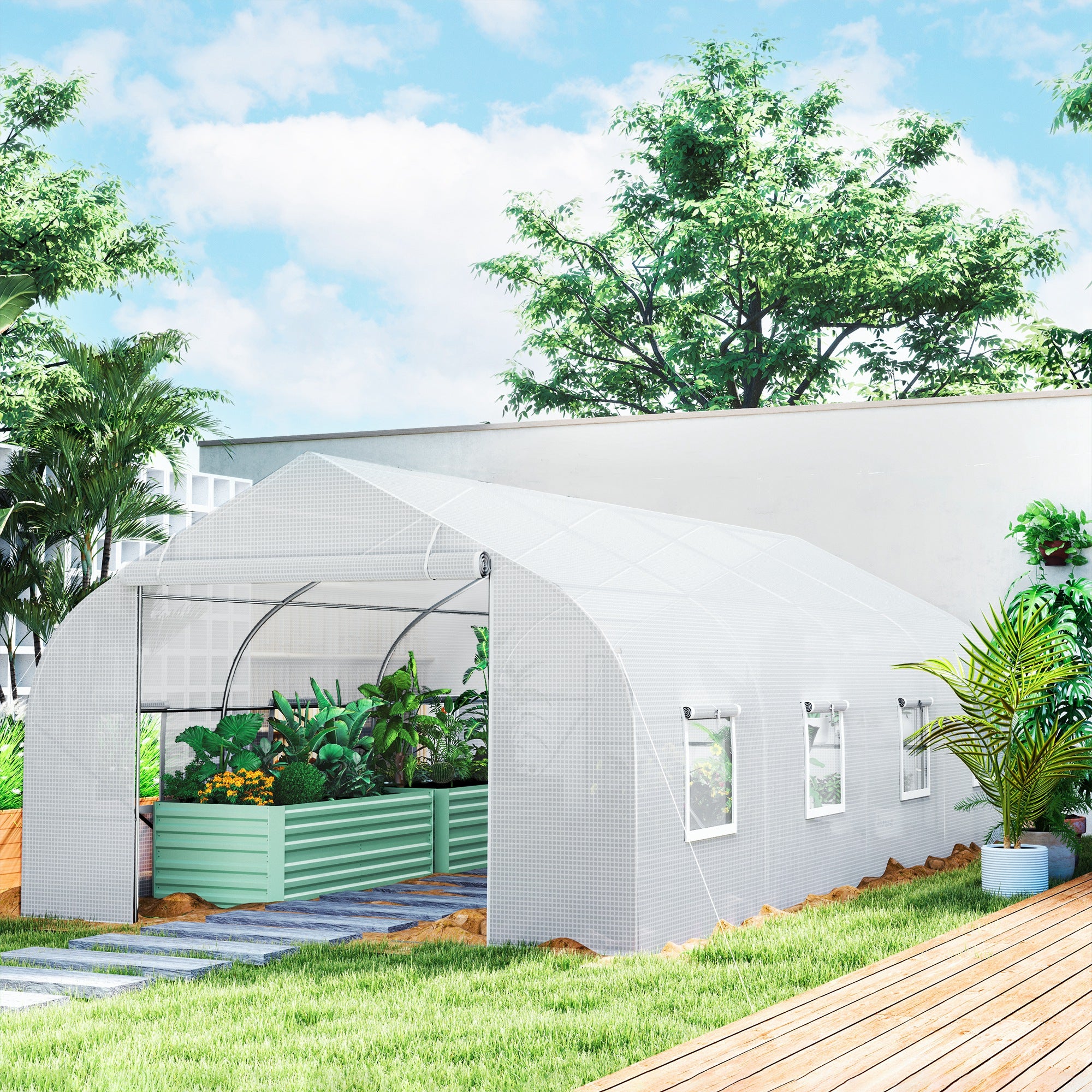 20' x 10' x 7' Tunnel Greenhouse Large Walk-In Warm House, Roll Up Door - White - Image 2