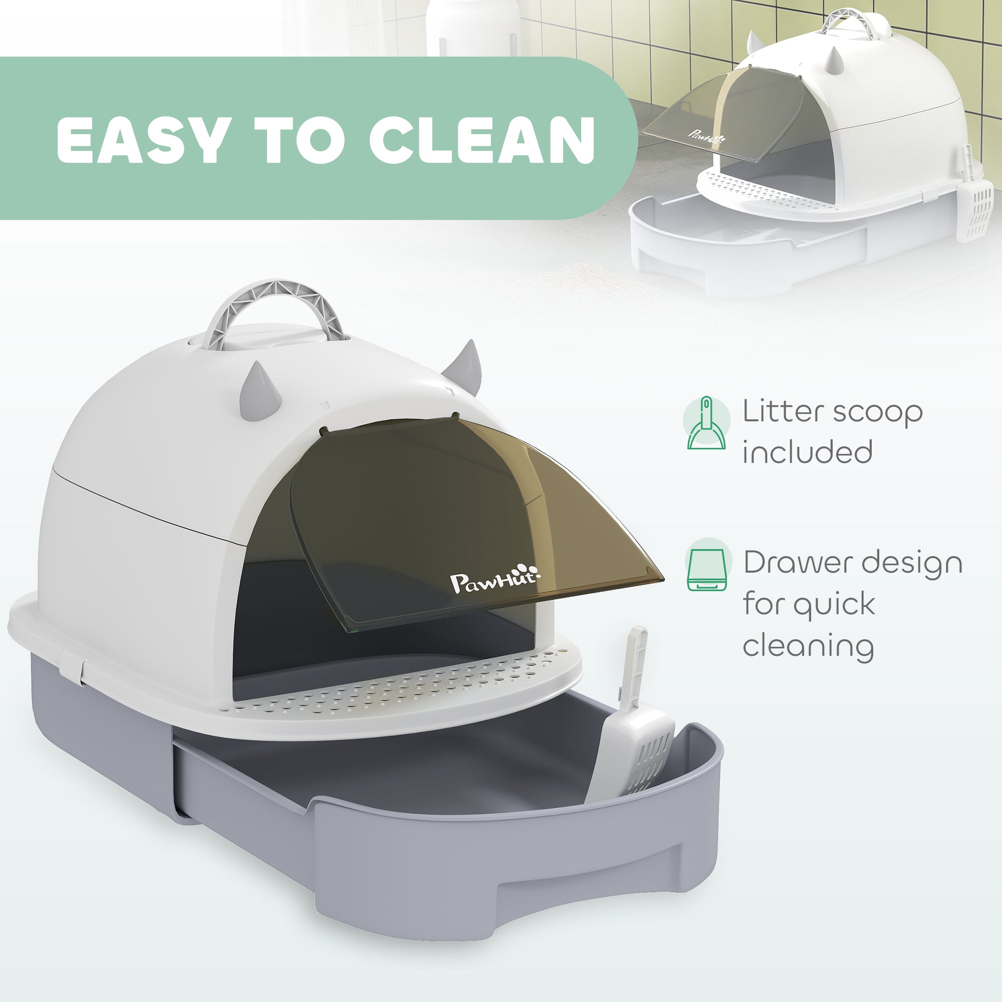 Covered Cat Litter Box with Lid, Scoop, Deodorizing Bags for Odor Control, Privacy, Easy to Clean, Gray - Gray - Image 5
