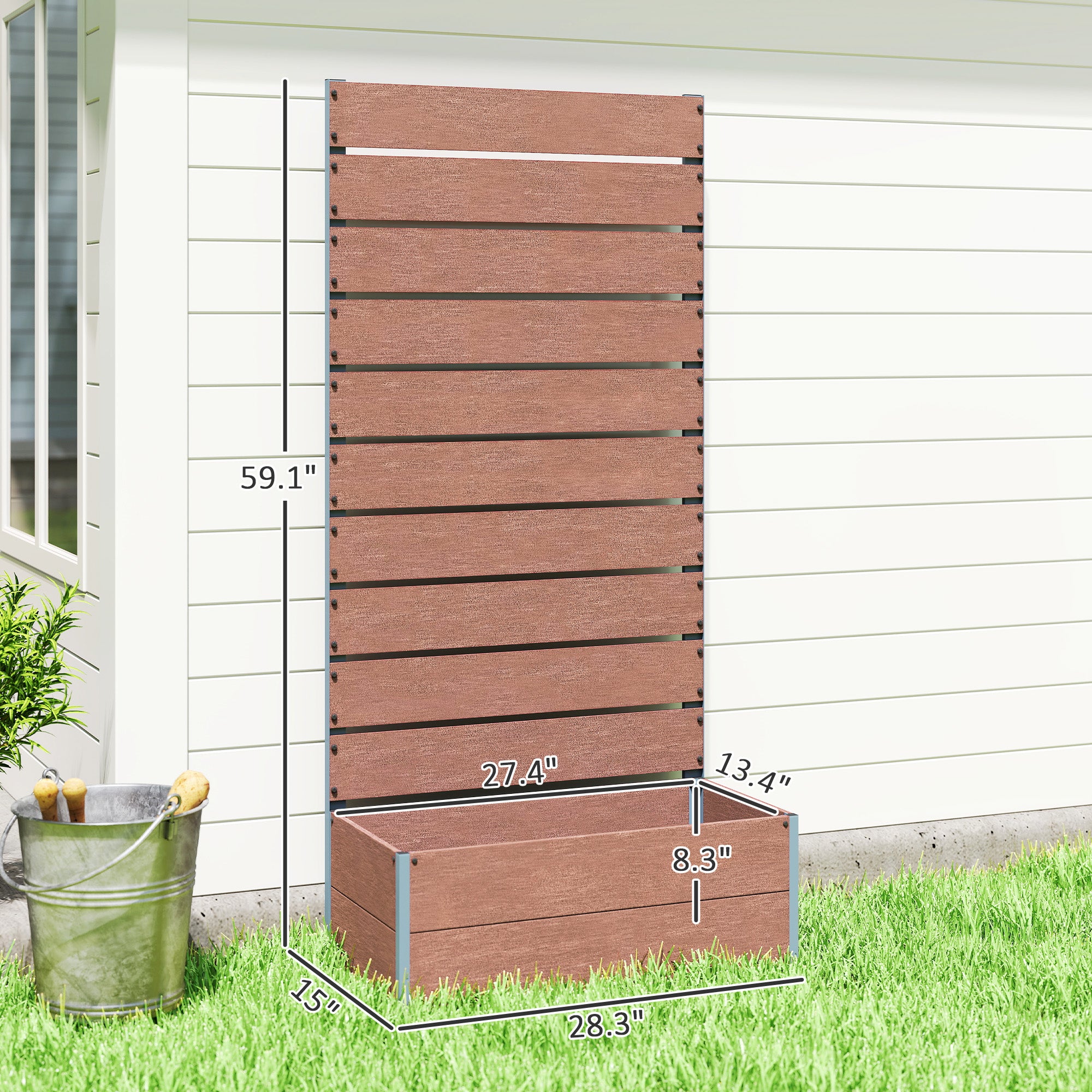 Trellis Planter for Climbing Plants, Raised Garden Bed with Trellis, Planter Box for Outdoor, 28.25" x 15" x 59", Brown - Brown - Image 3