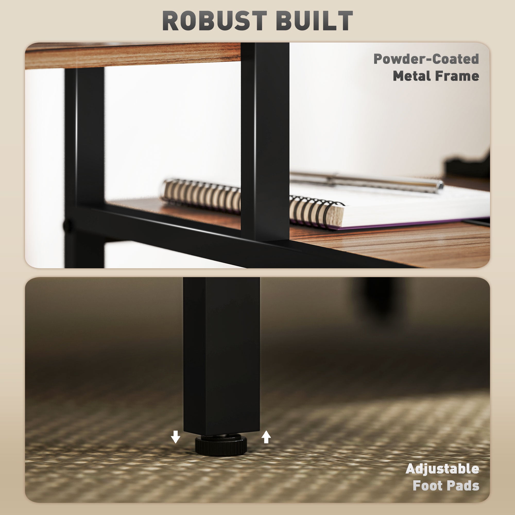 Computer Desk, 67" CPU Desk with Monitor Stand, Reversible 4-Tier Shelf, Industrial Writing Desk for Study Room, Brown