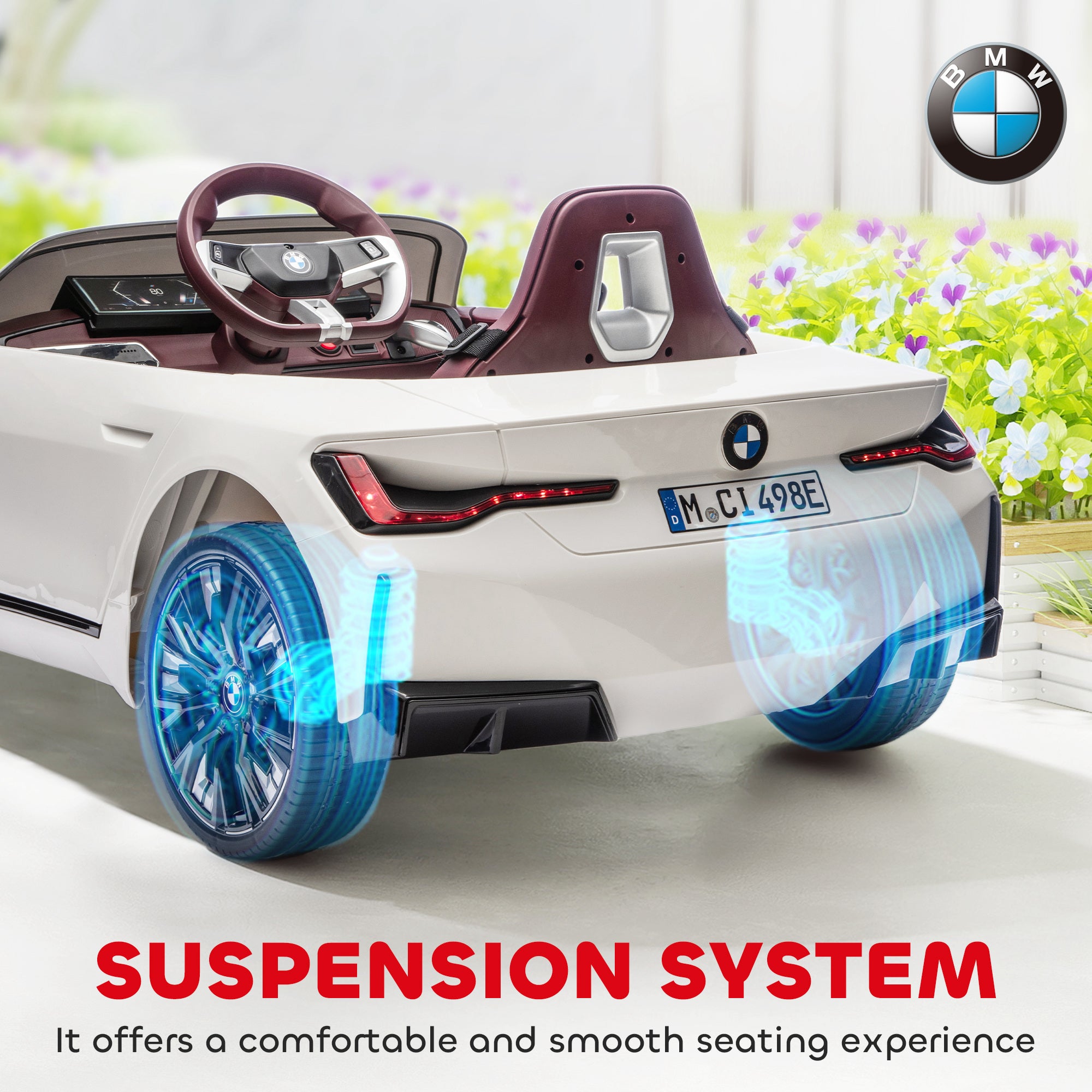 12V Electric Car for Kids with 2.4G Remote Control, Suspension, White
