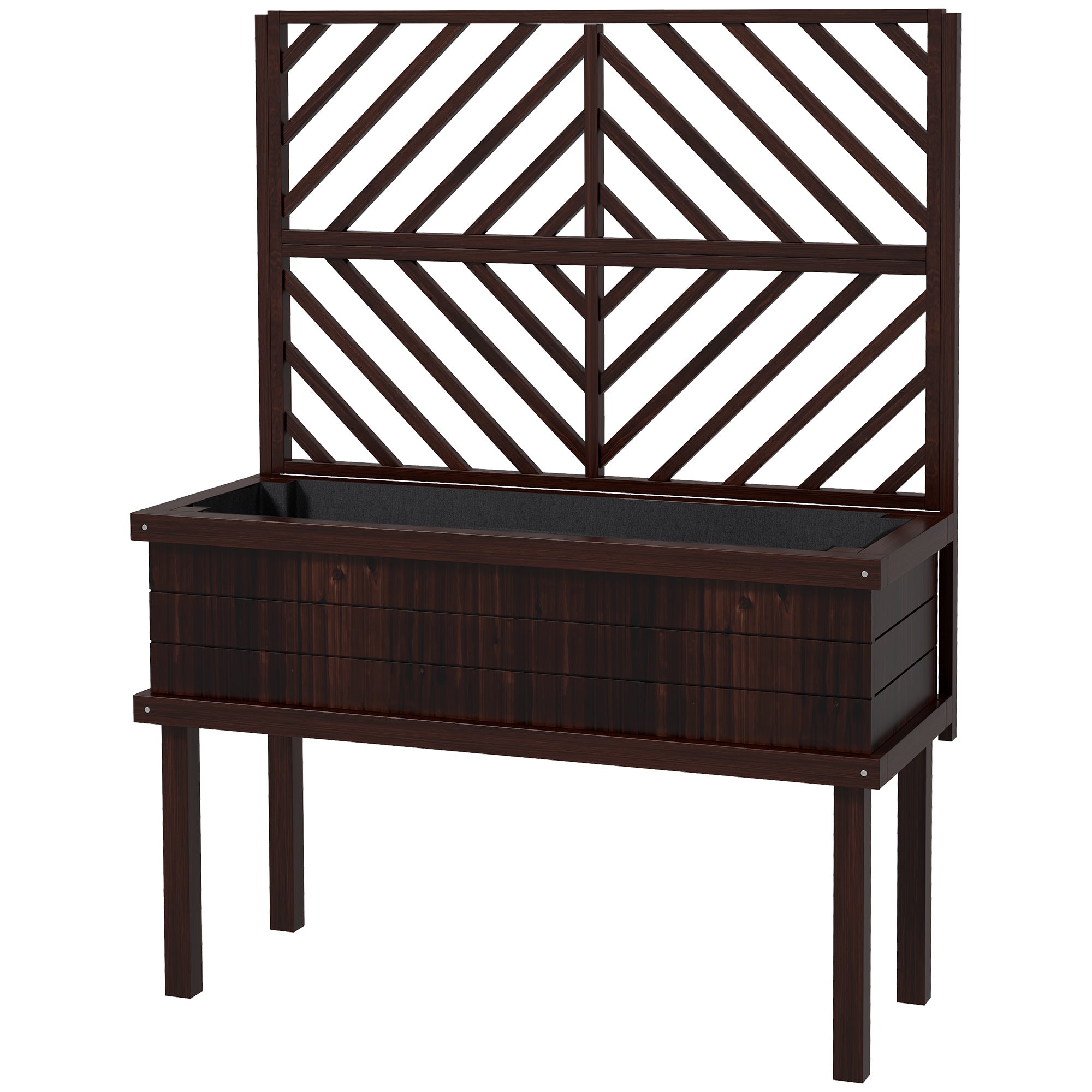 Elevated Wood Planter with Trellis for Climbing Plants, Raised Garden Bed with Legs and Drainage Holes, Carbonized - Carbonized
