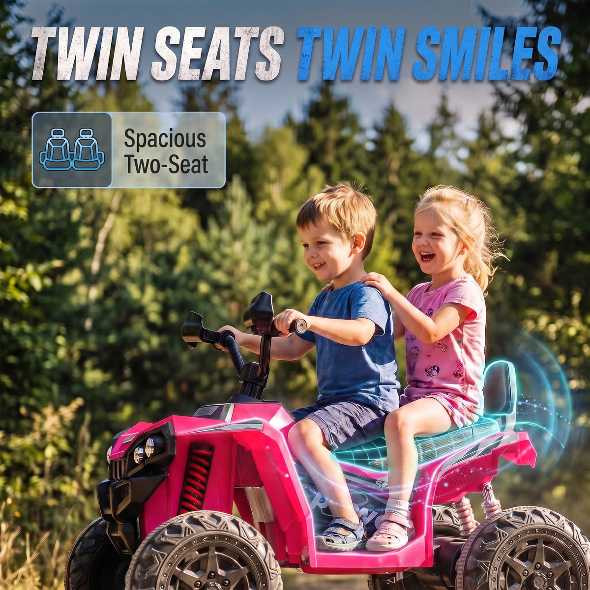 24V 2 Seater Ride On Toys, Kids ATV 4 Wheeler with Dual Motors, High & Low Speed for Boys Girls Aged 3-8 Years, Pink