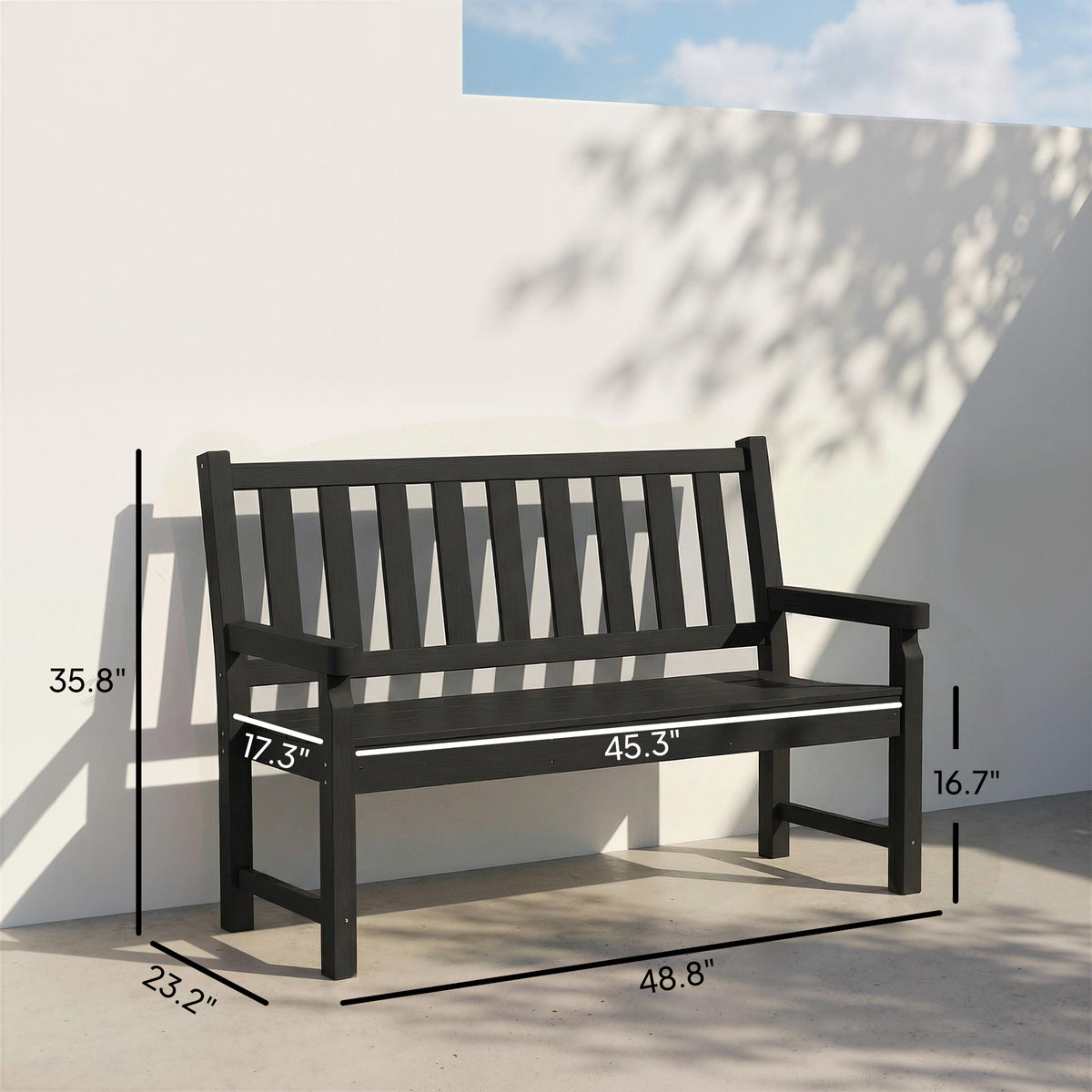 2-Person Garden Bench, HDPE Outdoor Bench with 530 lbs Capacity, Curved Seat for Backyard, Park, Porch, Lawn, Black