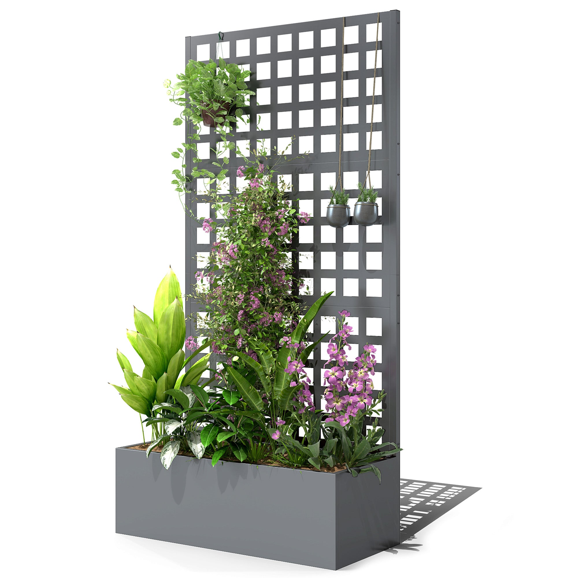 Galvanized Raised Garden Bed Planter Box with Trellis for Climbing Plants, Vegetable, Vines, 35" x 16" x 70", Gray - Gray