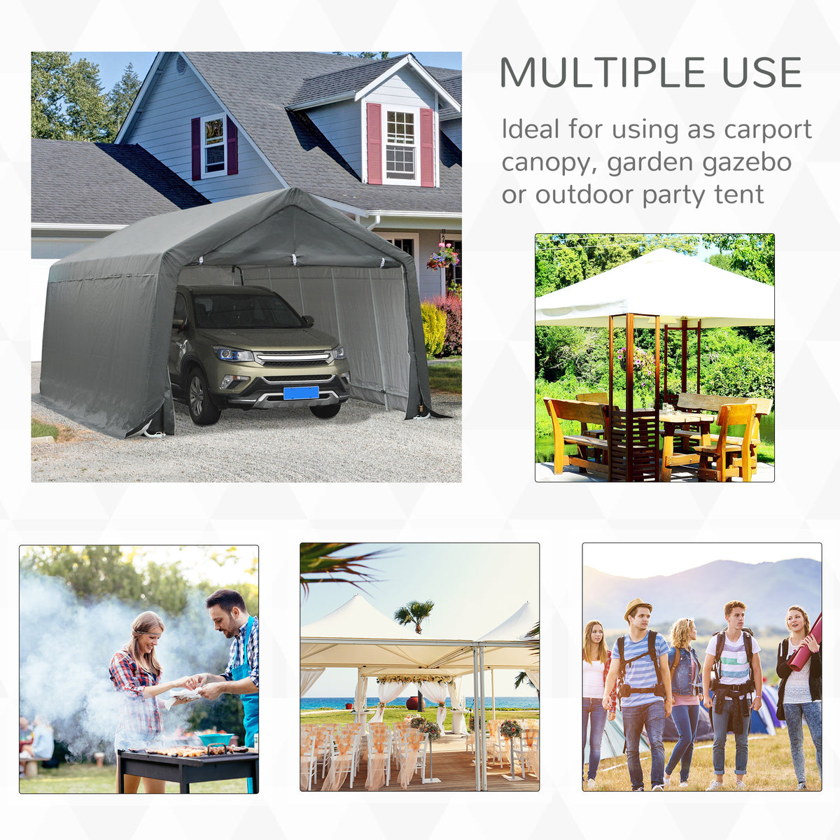 12' x 20' Carport Portable Garage, Heavy Duty Storage Tent, Patio Storage Shelter w/ Anti-UV PE Cover, Gray