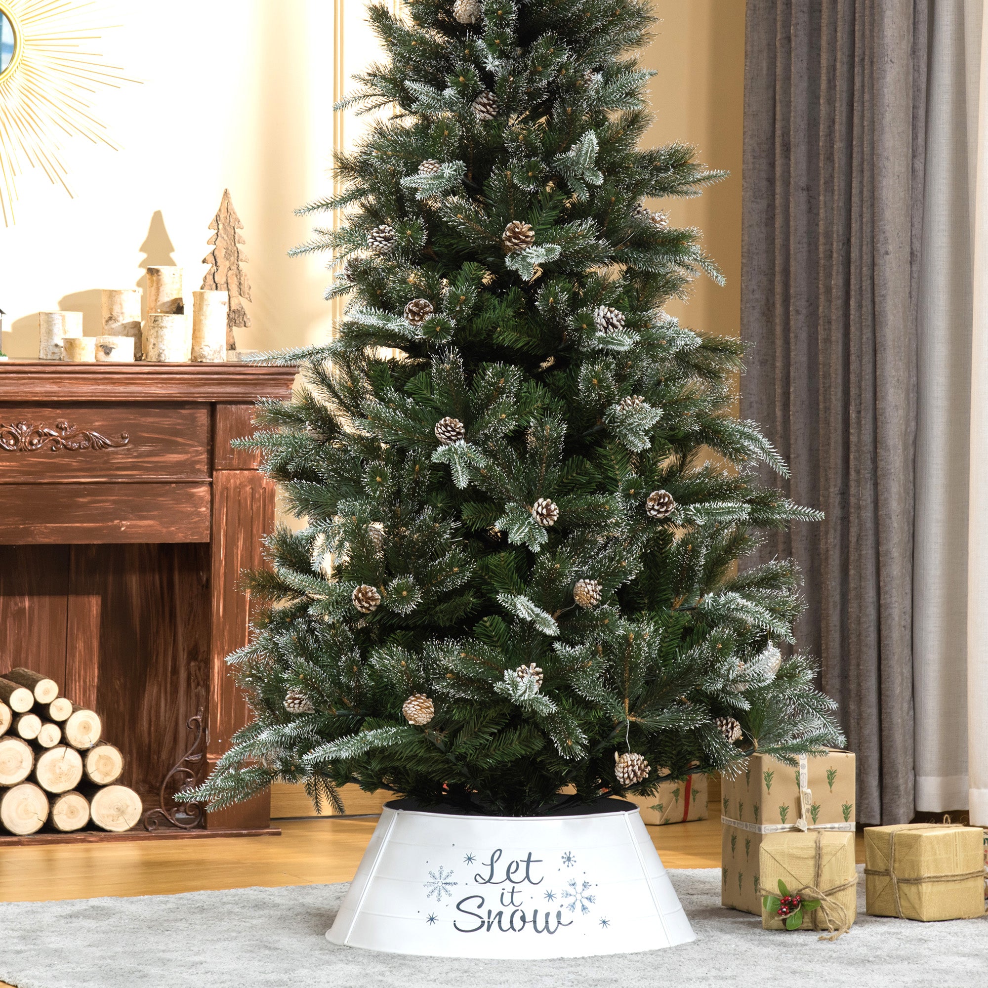 Christmas Tree Collar, Steel Tree Ring Skirt, Home Xmas Decoration for Christmas Tree, 26" x 26" x 9", White