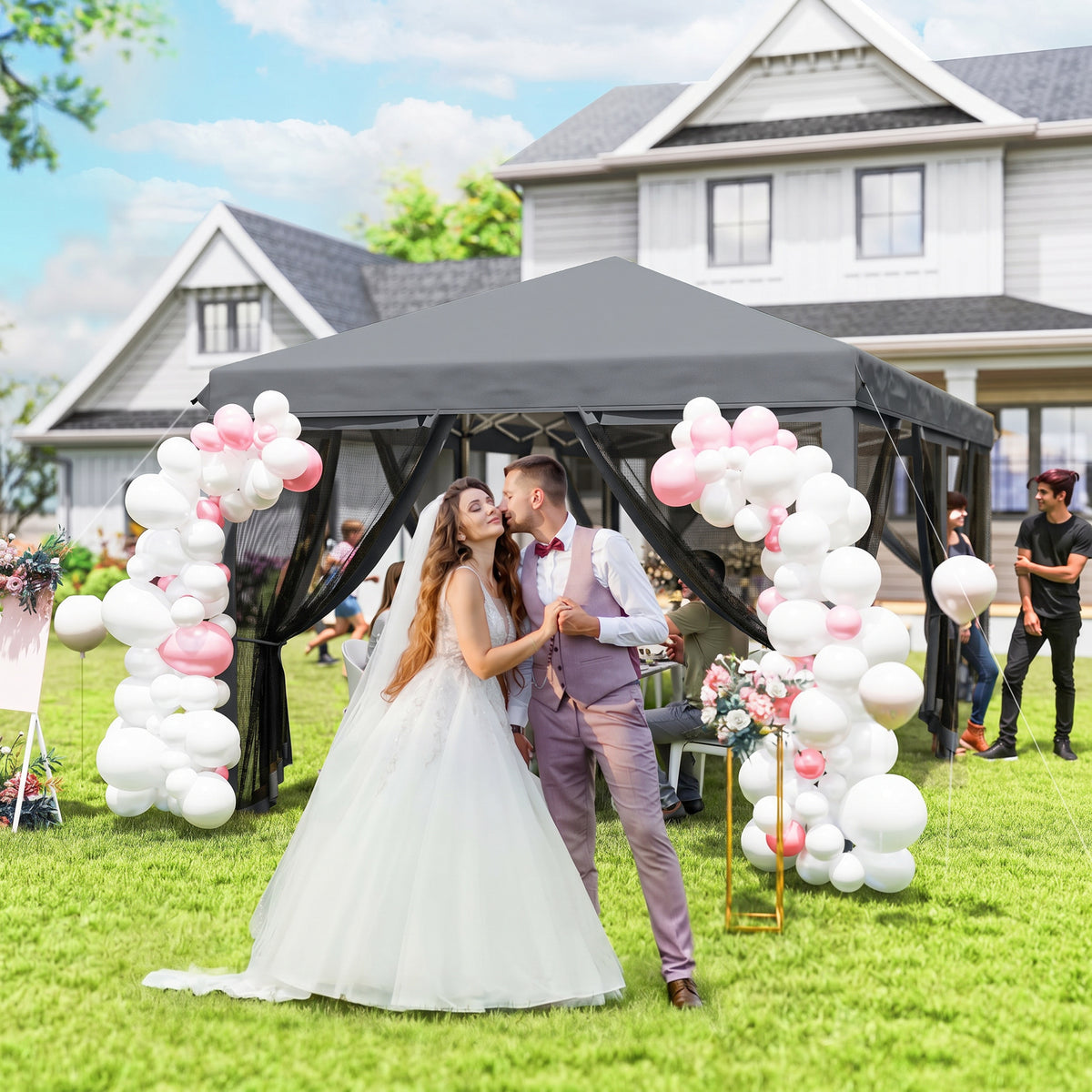 10' x 20' Pop Up Canopy Tent with Netting, Heavy Duty Instant Sun Shelter, Large Tents for Parties with Carry Bag for Outdoor, Garden, Patio, Gray