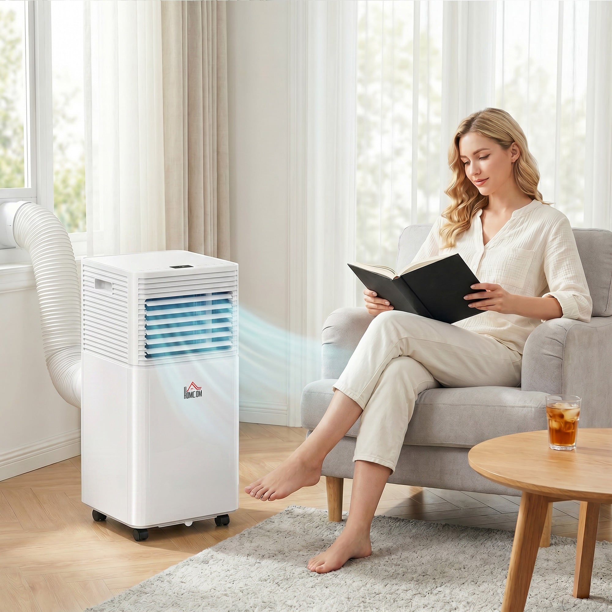 10000 BTU Mobile Air Conditioner for Cooling and Dehumidifying, Remote Control, 24H Timer, LED Display, White