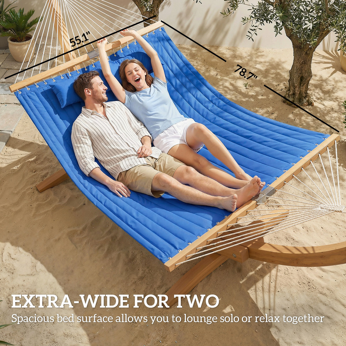 Outdoor Hammock 2-Person, with Pillow & Pad, 440 lbs Capacity, Navy Blue
