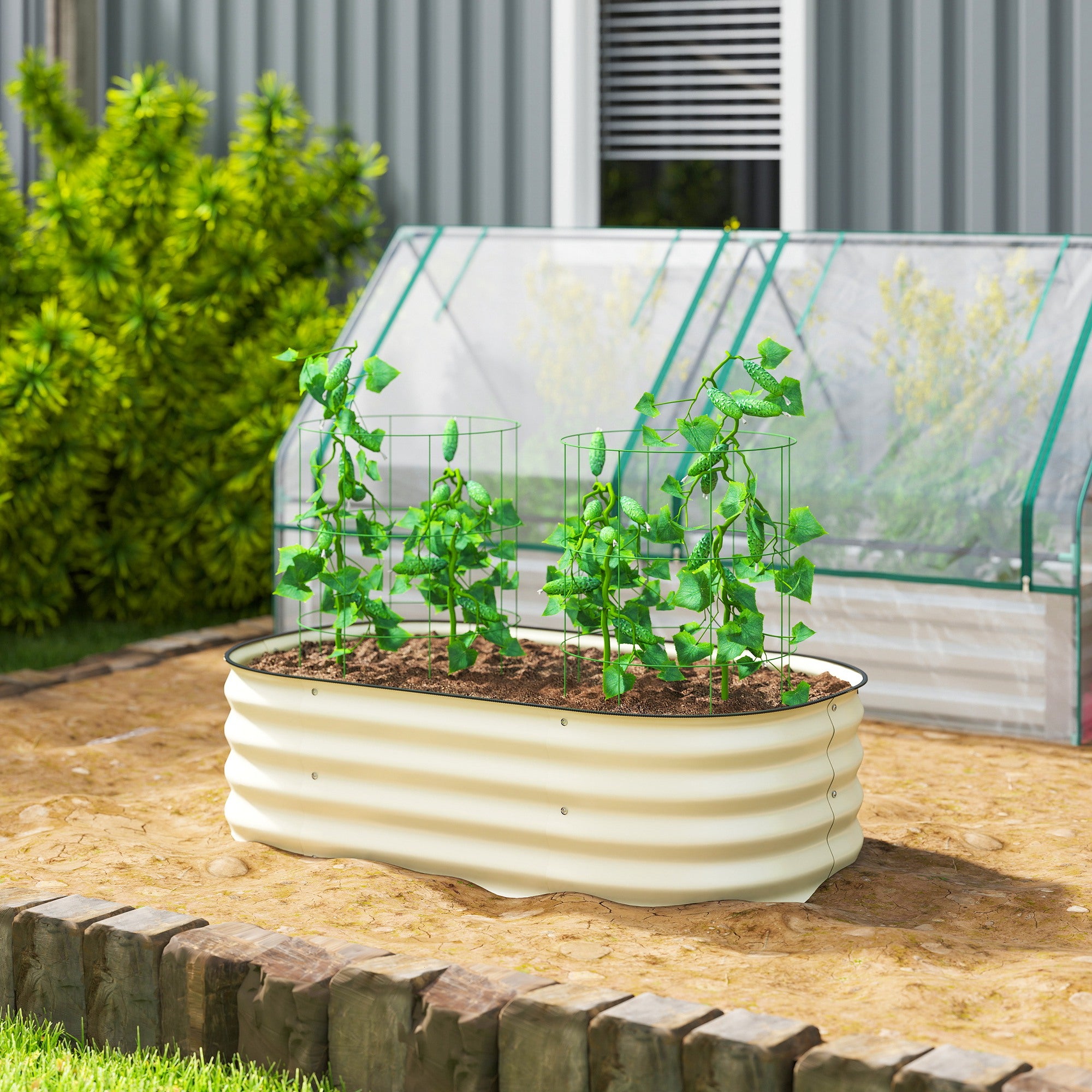 3.4' x 2' x 1' Galvanized Raised Garden Bed Kit, Metal Planter Box with Safety Edging, Cream - Cream White - Image 2