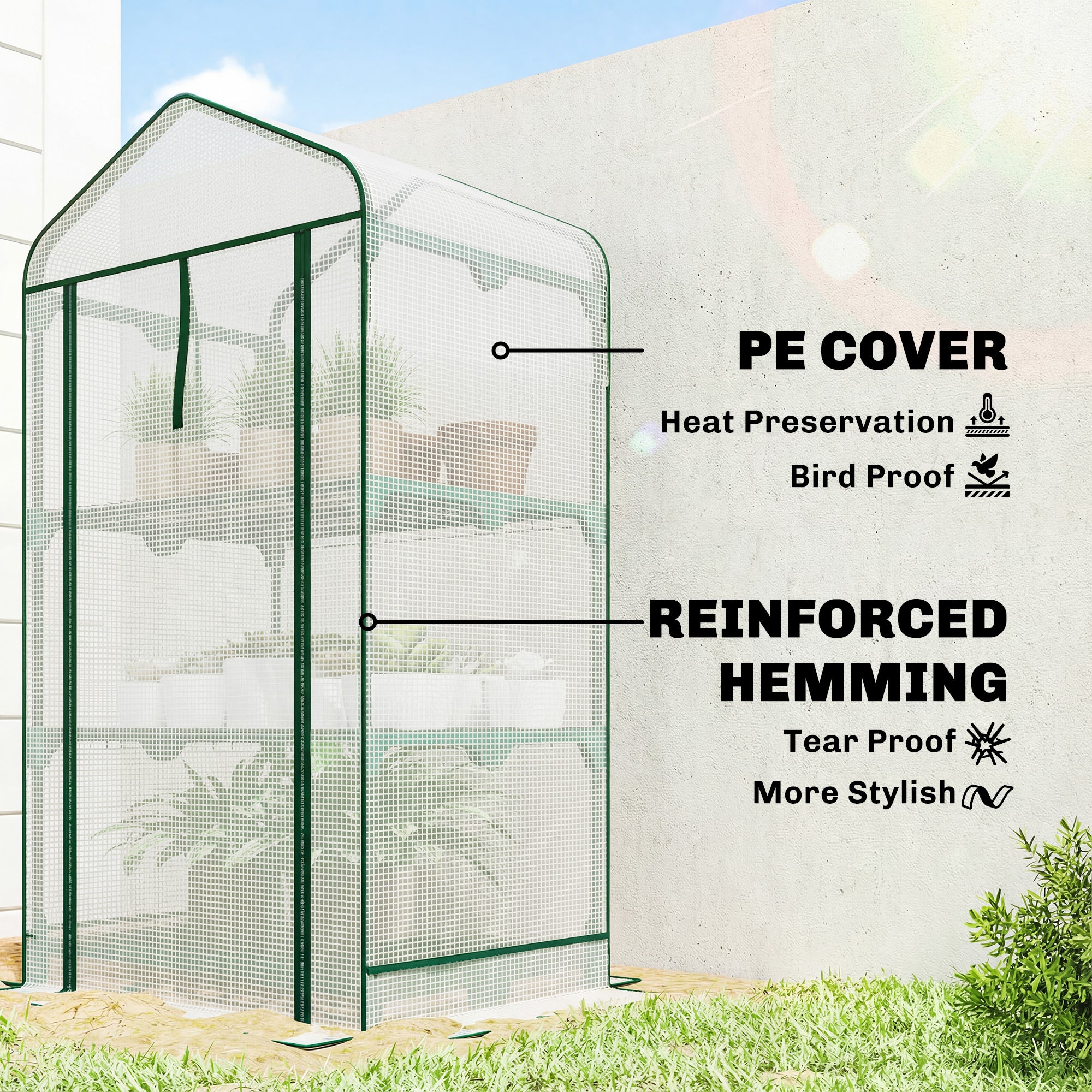Mini Greenhouse with Screen Roof, Portable Small Greenhouse with Roll-Up Zipper Door, 27.6" x 19.7" x 50", White - White - Image 5