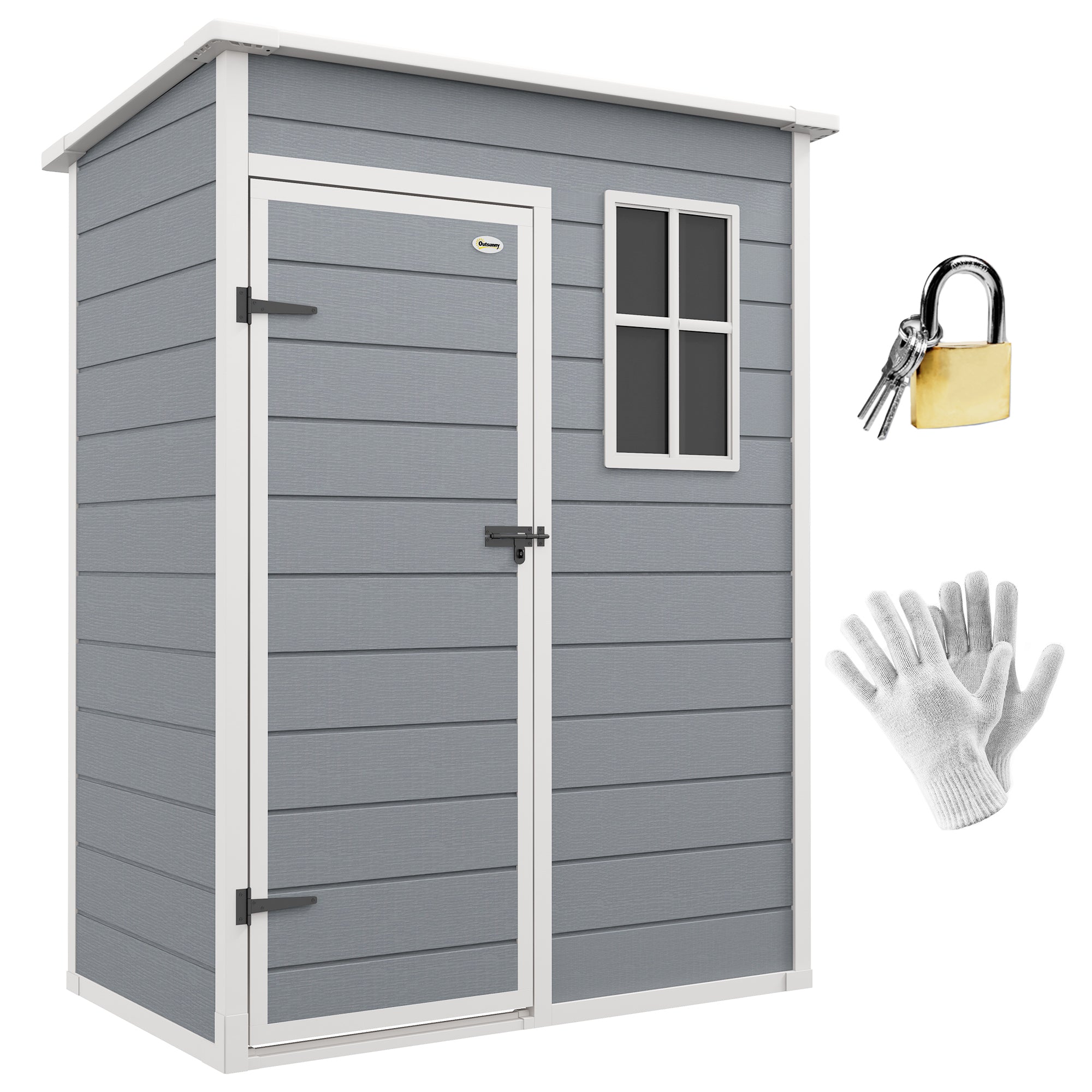 Resin Garden Shed, 5'x3' Outdoor Storage Shed with Lock, Window, Vent, Utility Tool Shed for Backyard, Patio, Gray - Gray