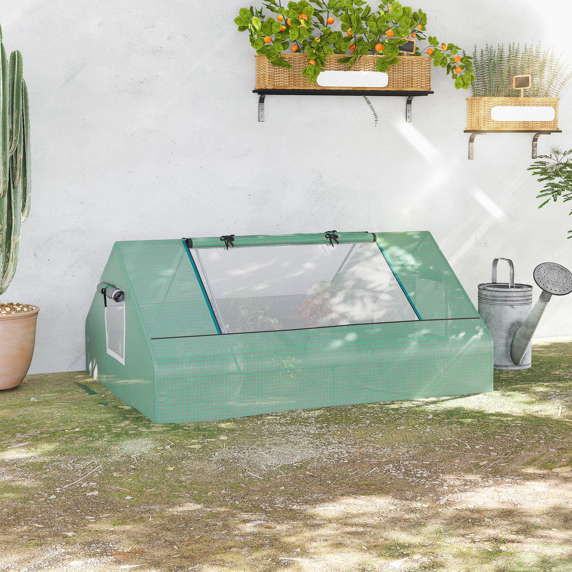 71" x 55" x 32" Mini Greenhouse, Small Green House, Garden Planting Shed, Outdoor Flower Planter Warm House with Zipper Windows, Green - Green - Image 2