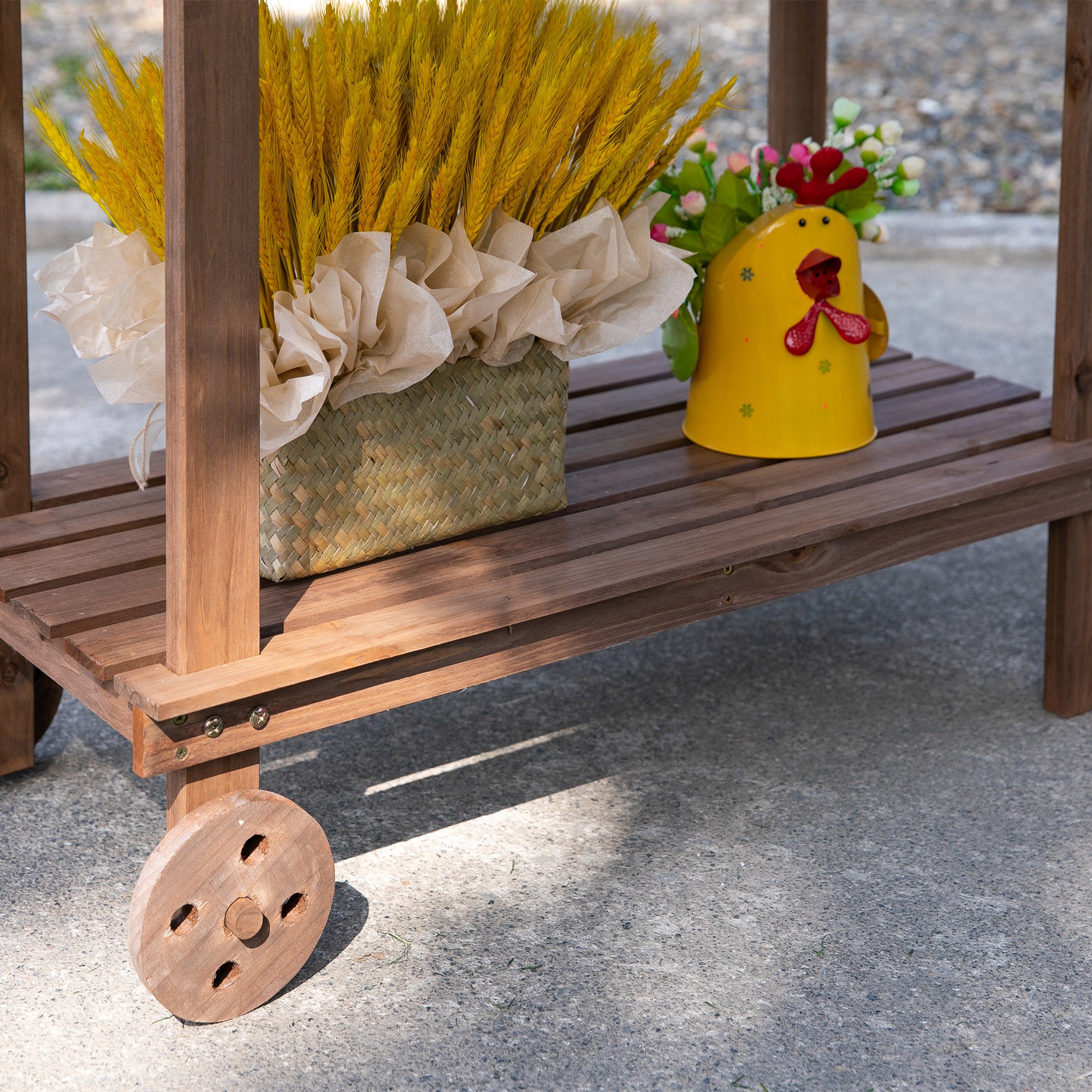 36" Wooden Potting Bench Work Table with 2 Removable Wheels, Garden Workstation with Removable Sink, Drawer & Large Storage Spaces, Brown - Brown - Image 8