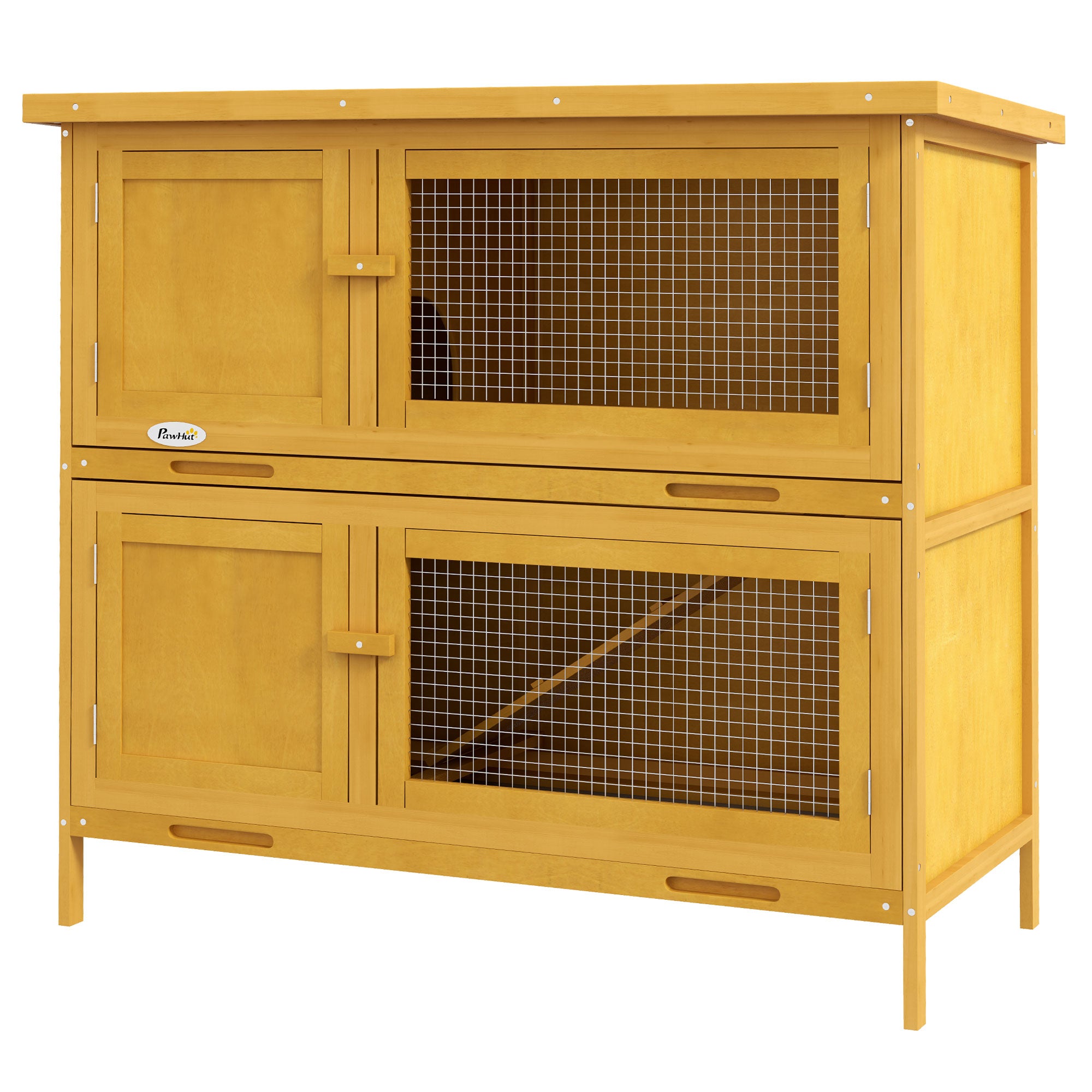 Wooden Bunny Hutch with Ramp, Indoor/Outdoor, Yellow - Yellow